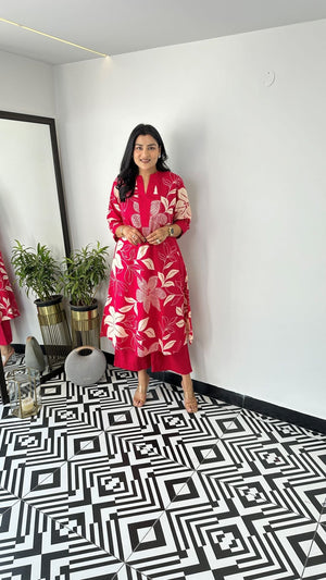 Red - Aster Floral Kurta Pants