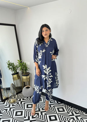 Blue - Autum Floral Kurta Pants