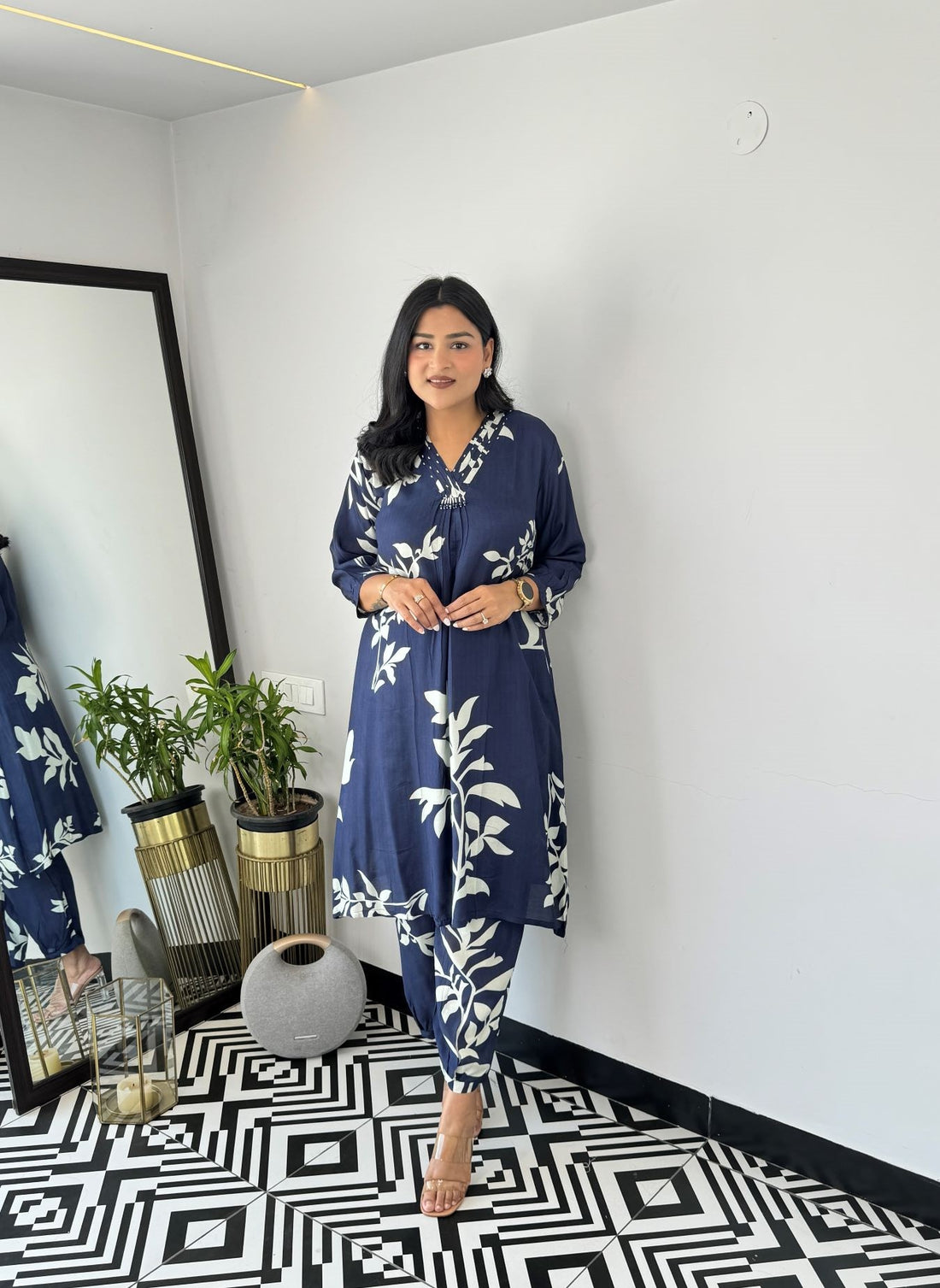 Blue - Autum Floral Kurta Pants