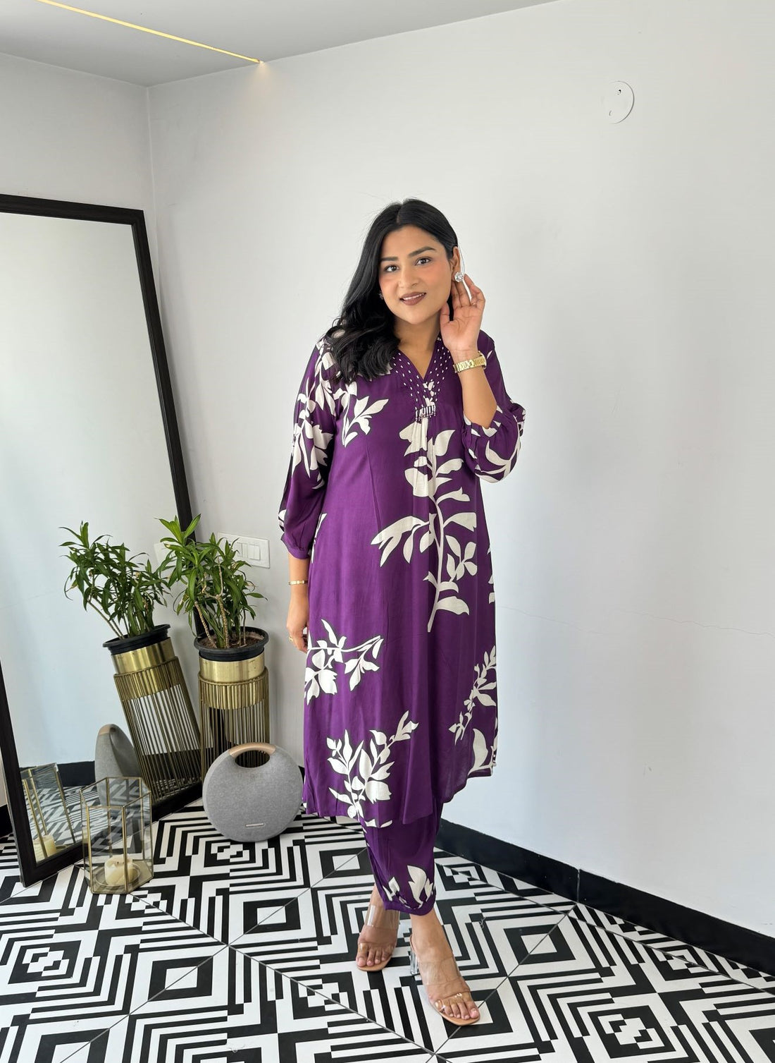 Purple - Autum Floral Kurta Pants