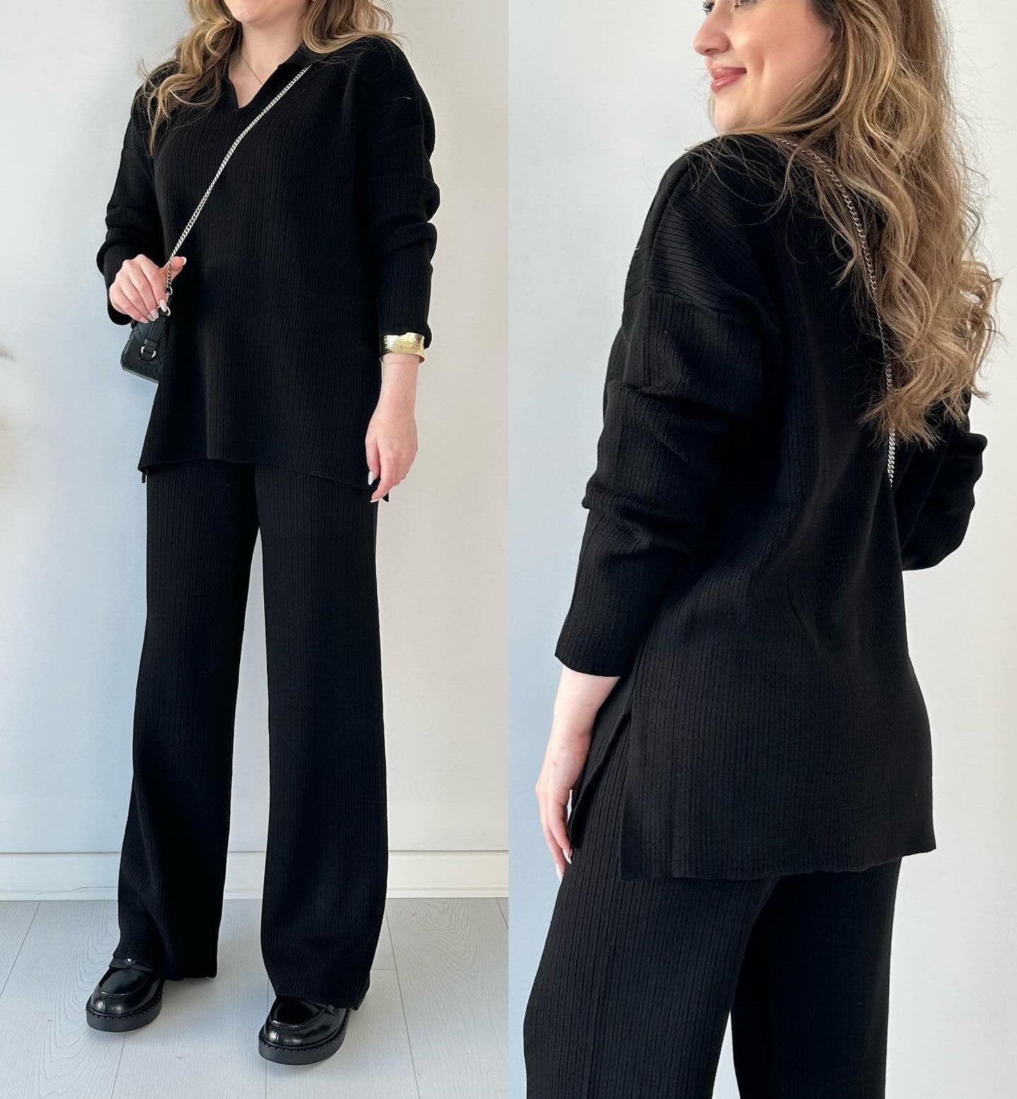 Winter V-Neck Casual Slit Knitted Two-Piece Set