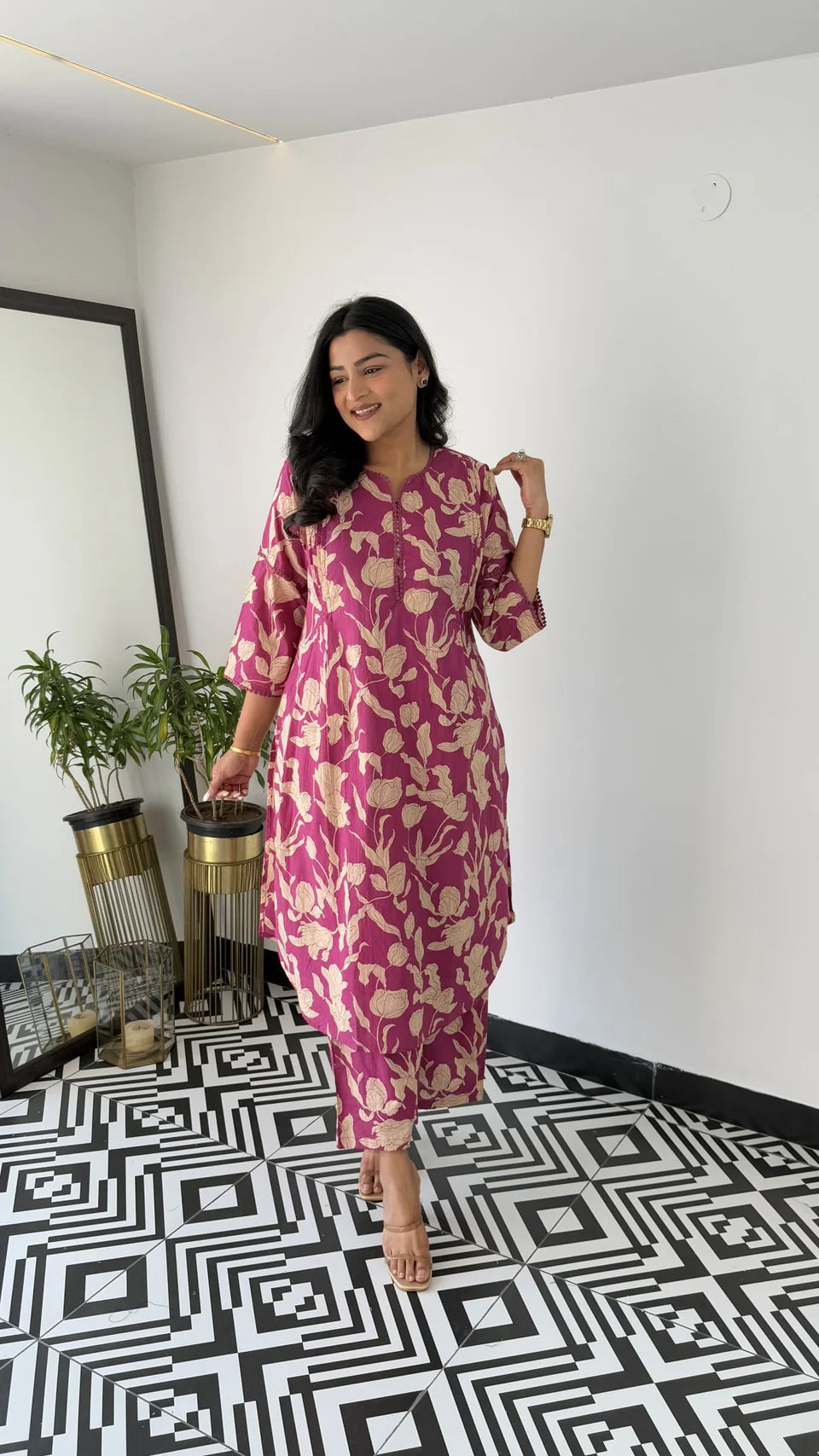 Magenta -  Floral Bloom Kurta Pants