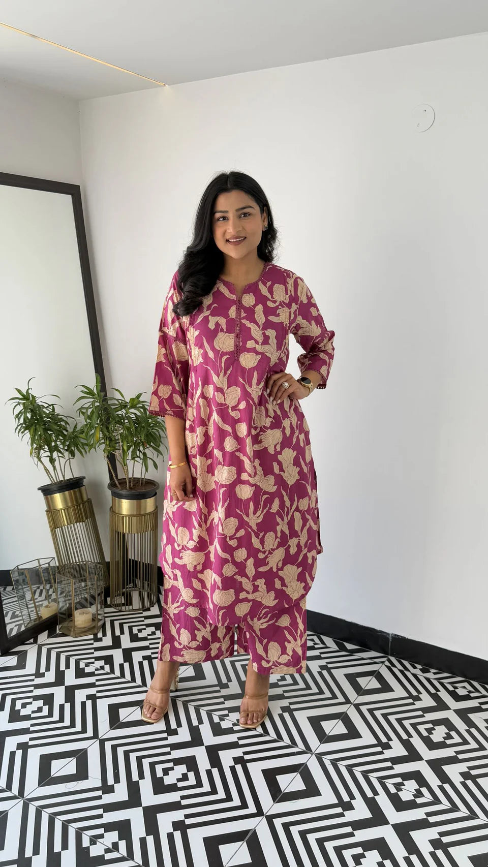 Magenta -  Floral Bloom Kurta Pants