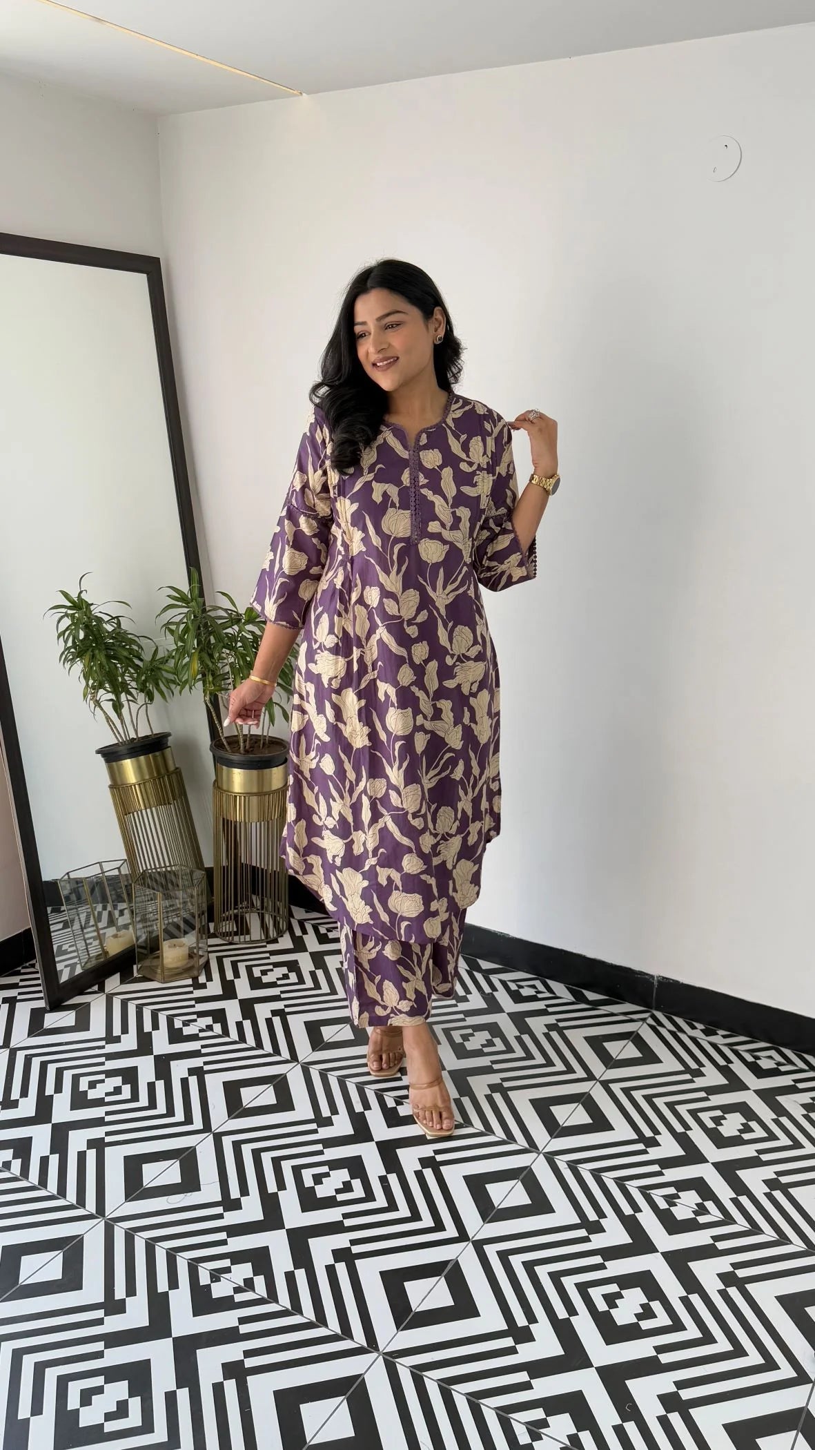 Purple - Floral Bloom Kurta Pants