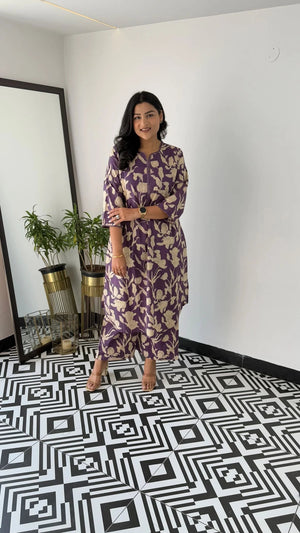 Purple - Floral Bloom Kurta Pants