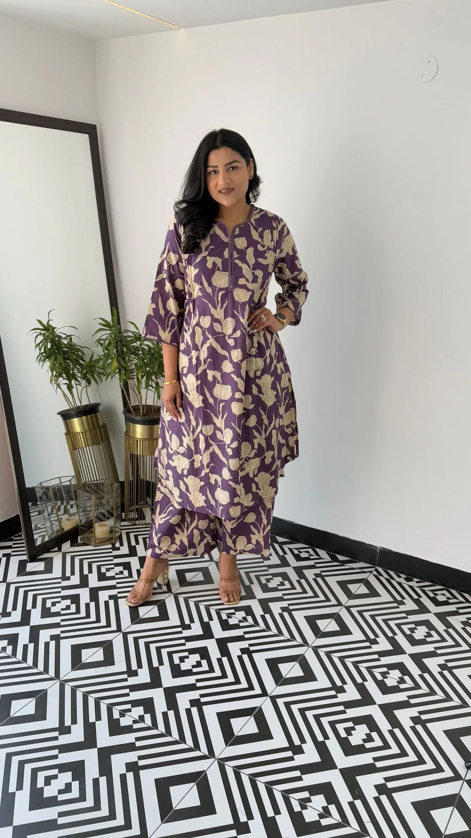 Purple - Floral Bloom Kurta Pants
