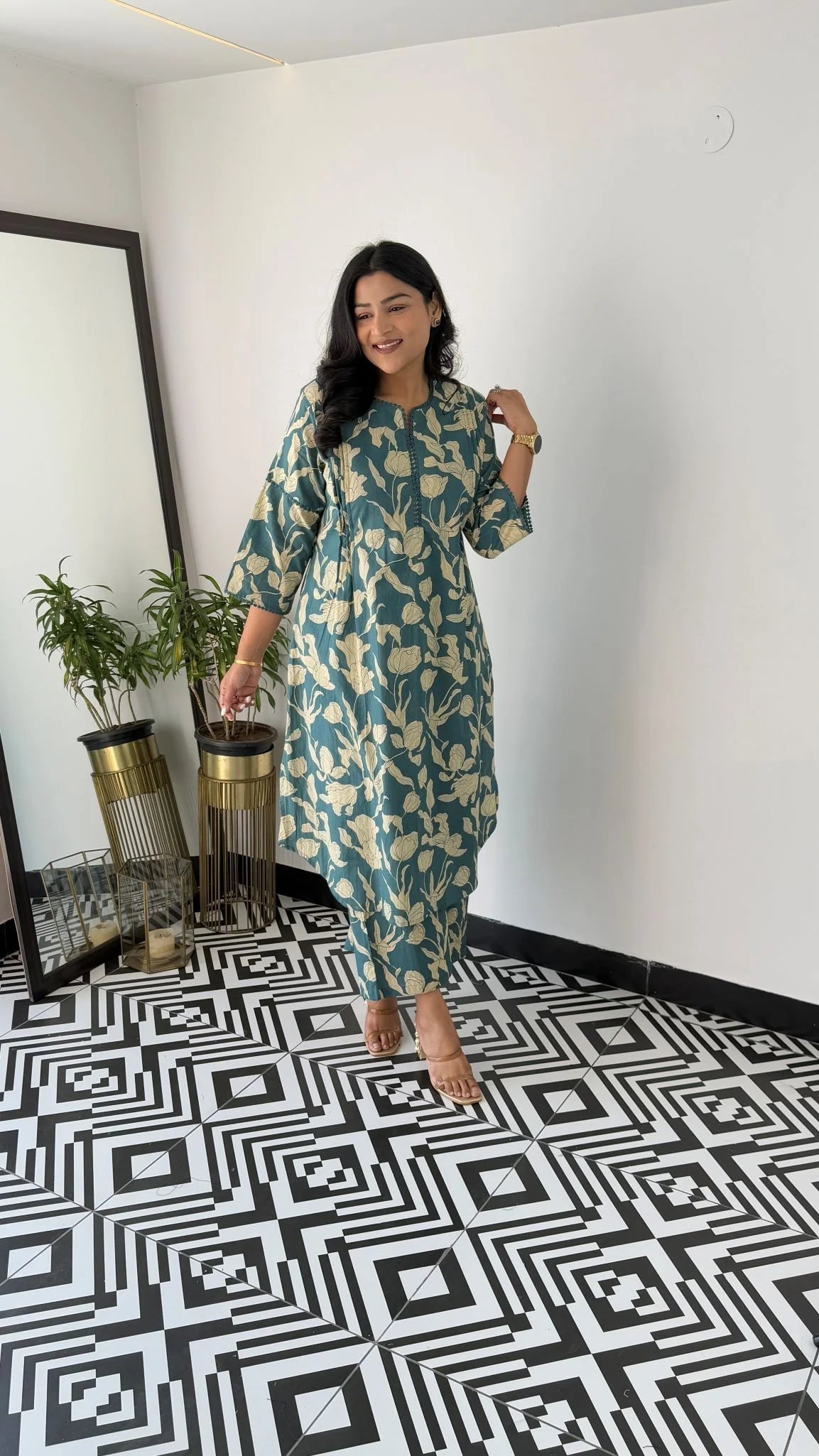 Turquoise - Floral Bloom Kurta Pants