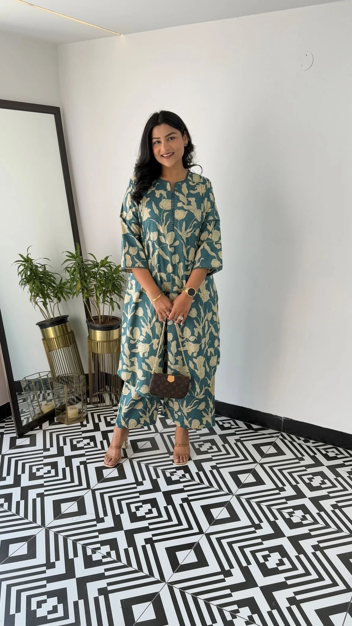 Turquoise - Floral Bloom Kurta Pants
