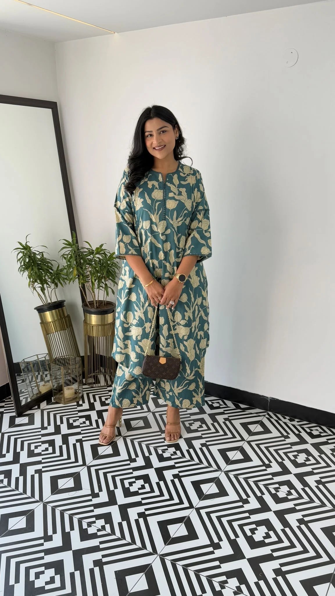 Turquoise - Floral Bloom Kurta Pants