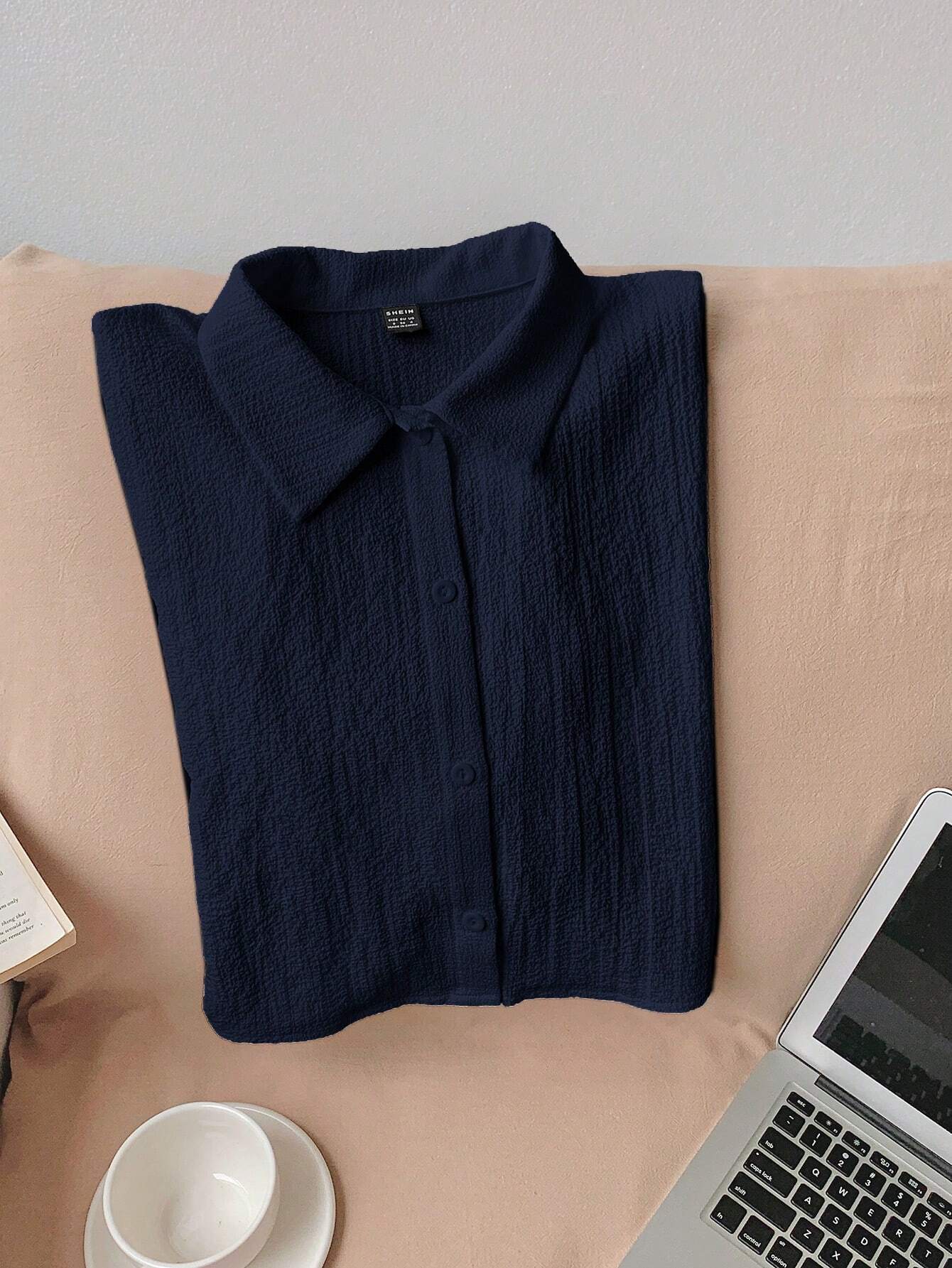 Navy Woven Women's Cropped Shirt