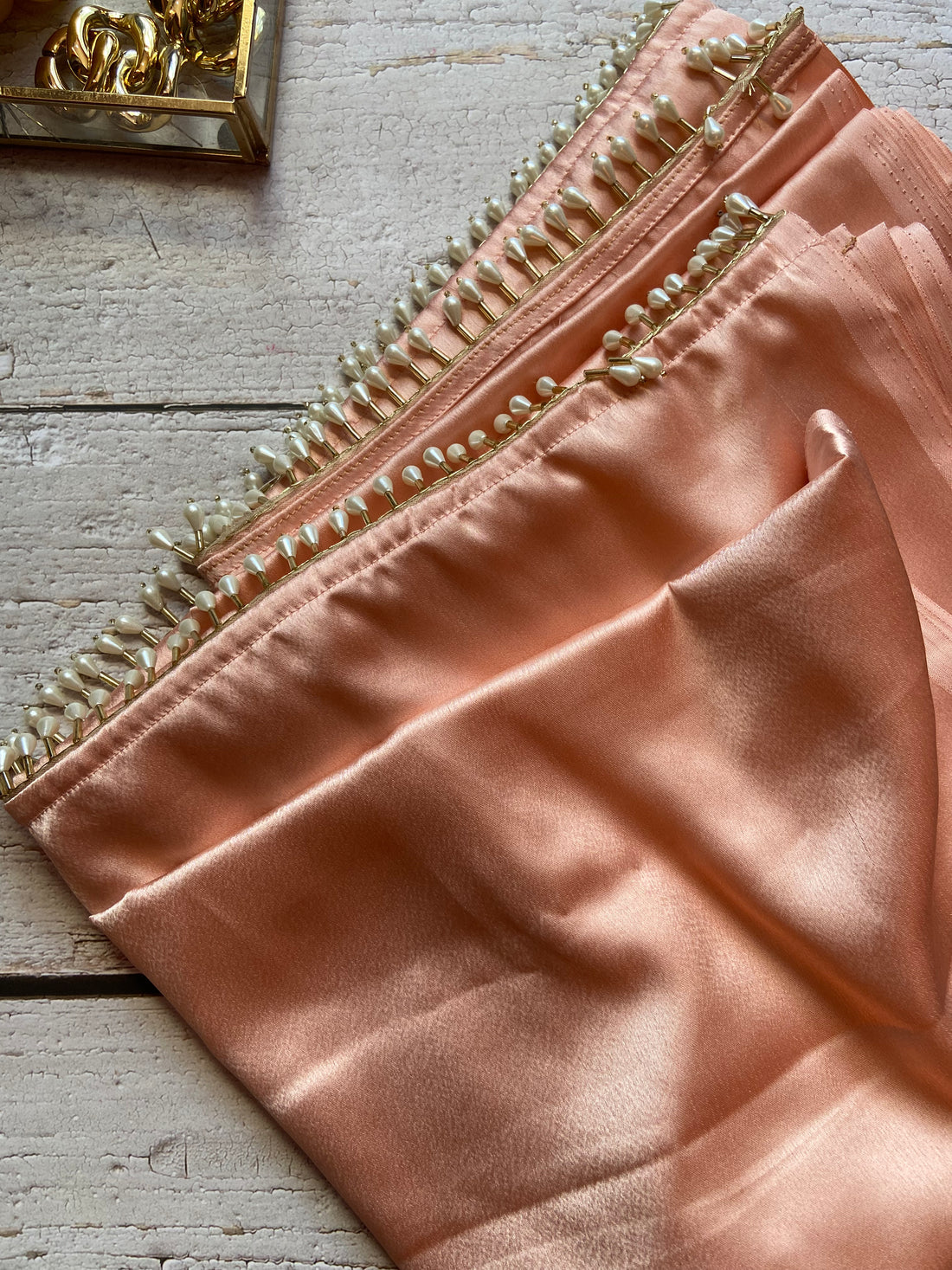 Baby Pink Satin Silk Handmade Tassels On Pallu