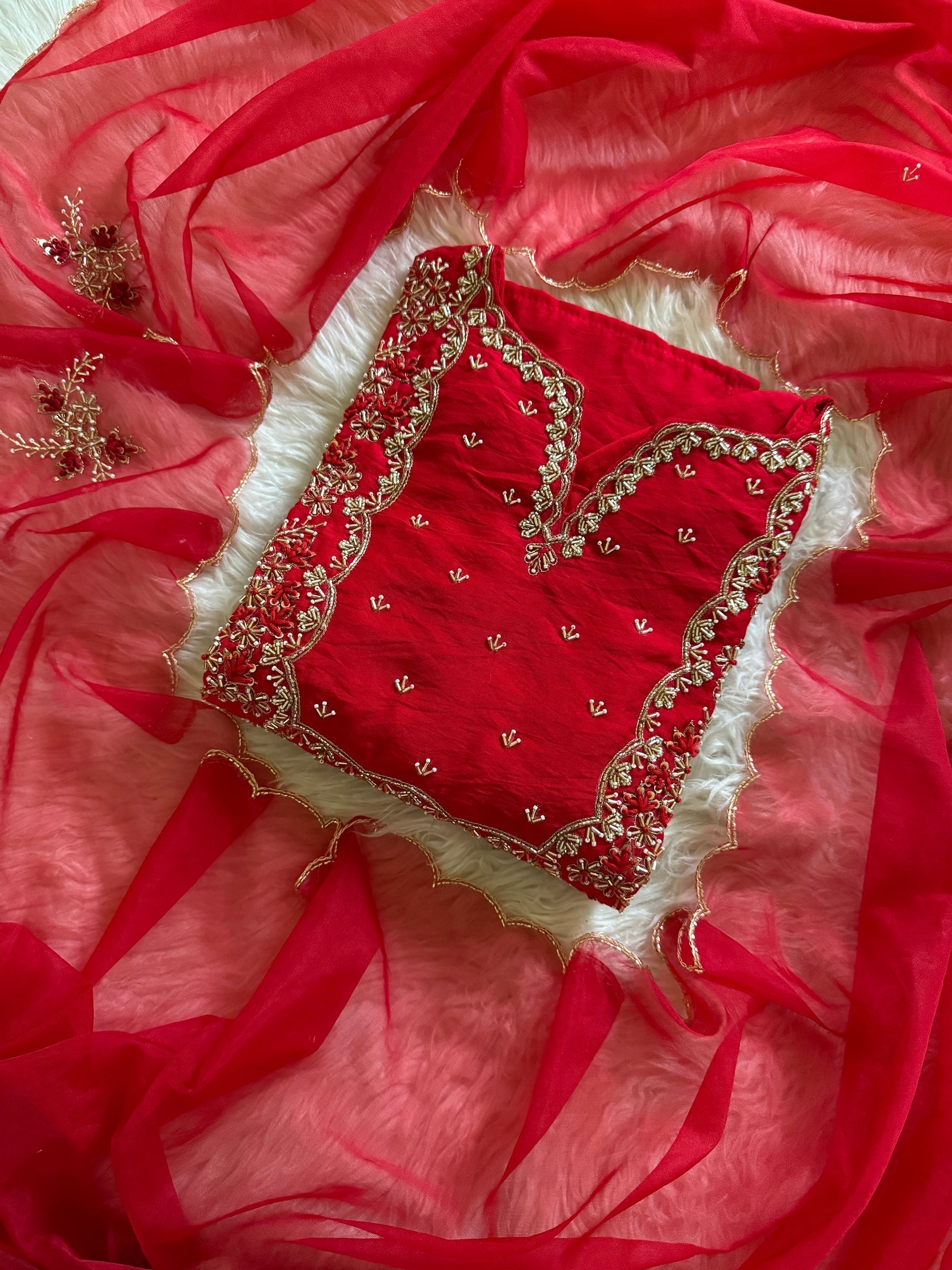 Embroidered kurta Pant with dupatta with Zardosi work