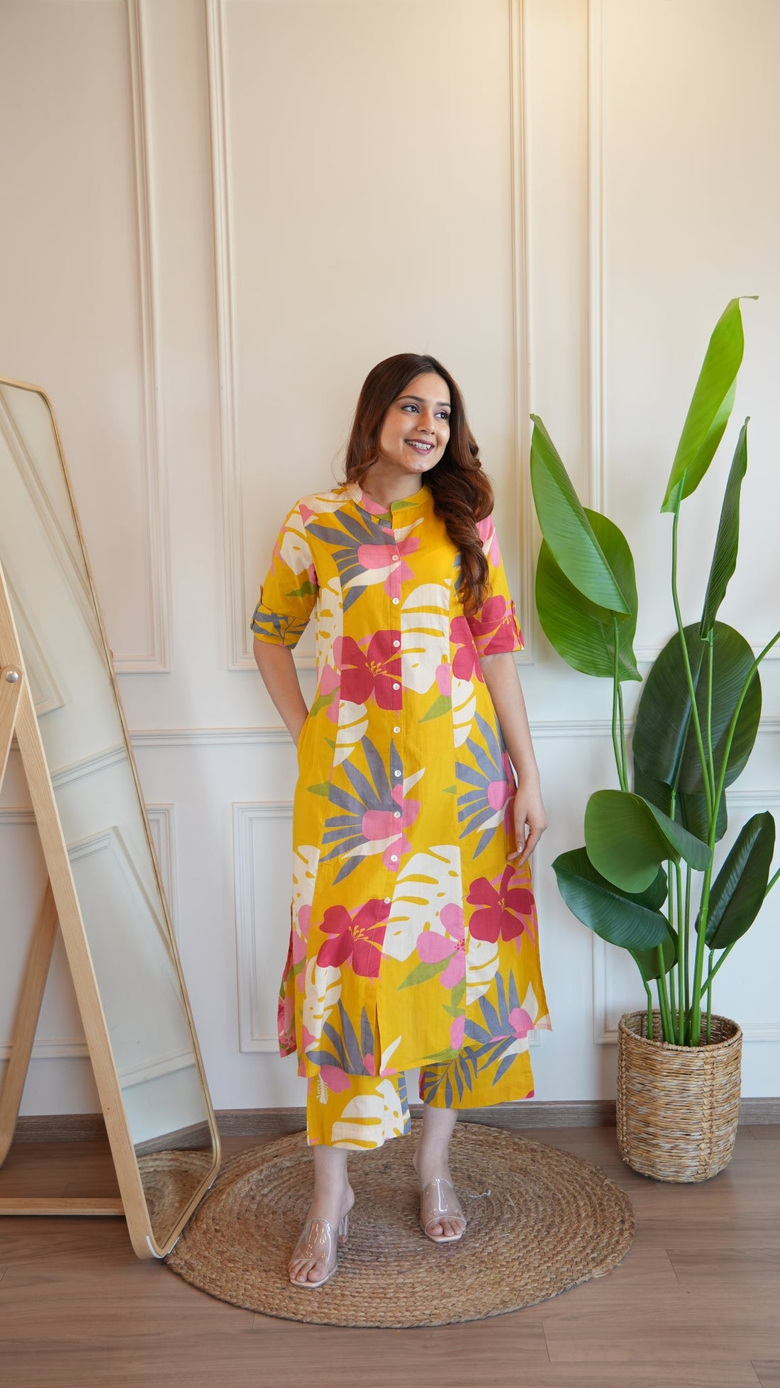 Yellow Floral Cotton A-line Coord Set