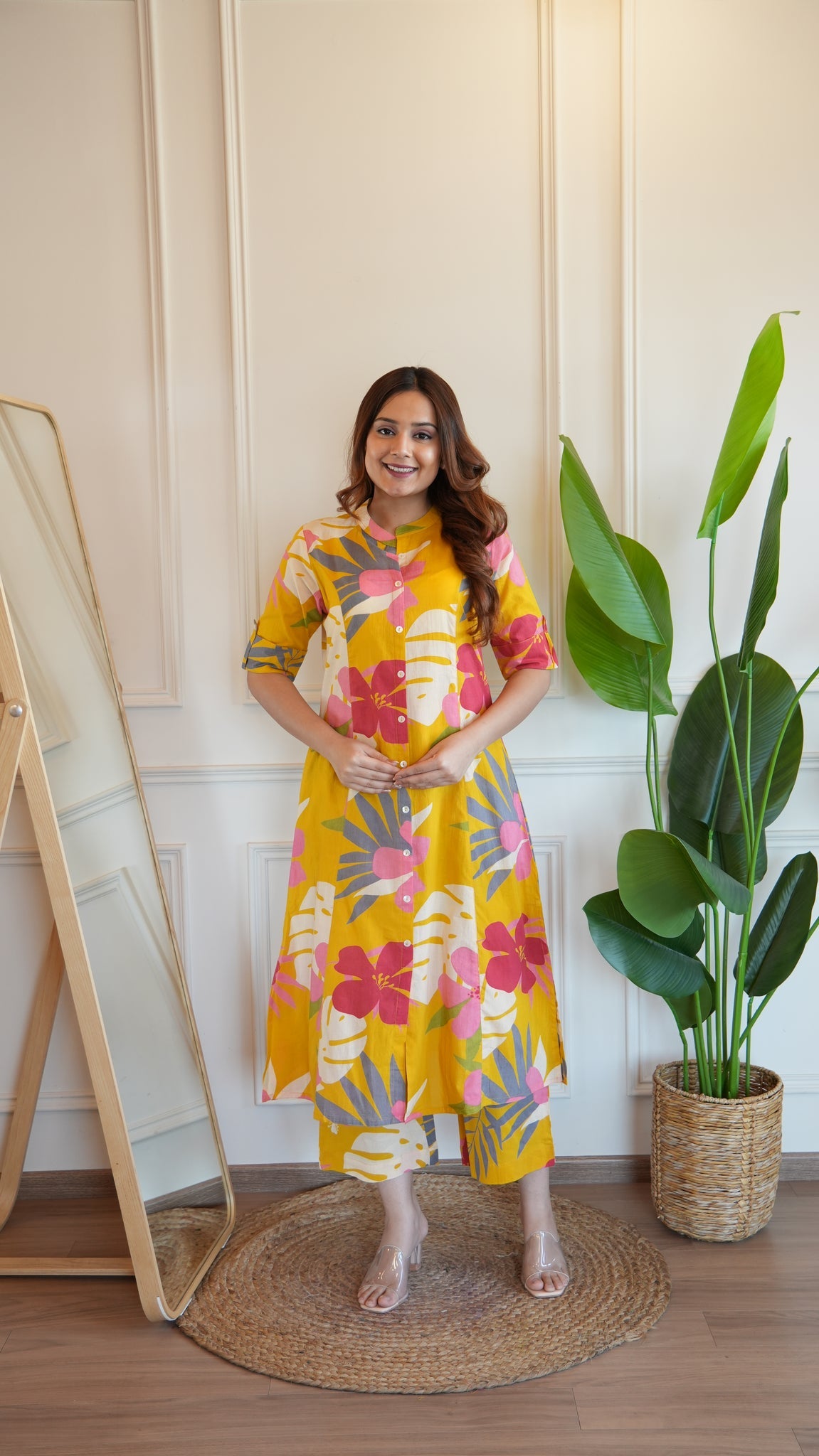 Yellow Floral Cotton A-line Coord Set