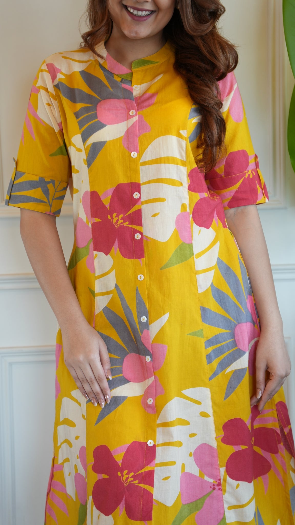 Yellow Floral Cotton A-line Coord Set