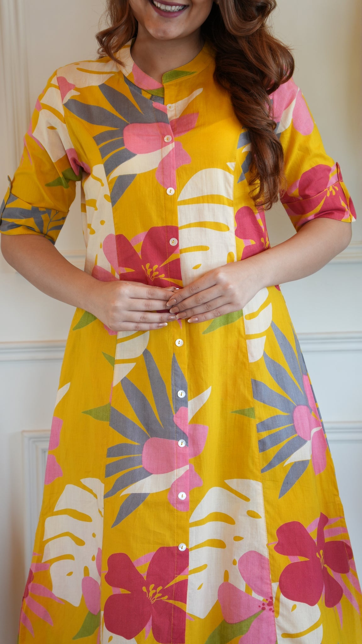 Yellow Floral Cotton A-line Coord Set