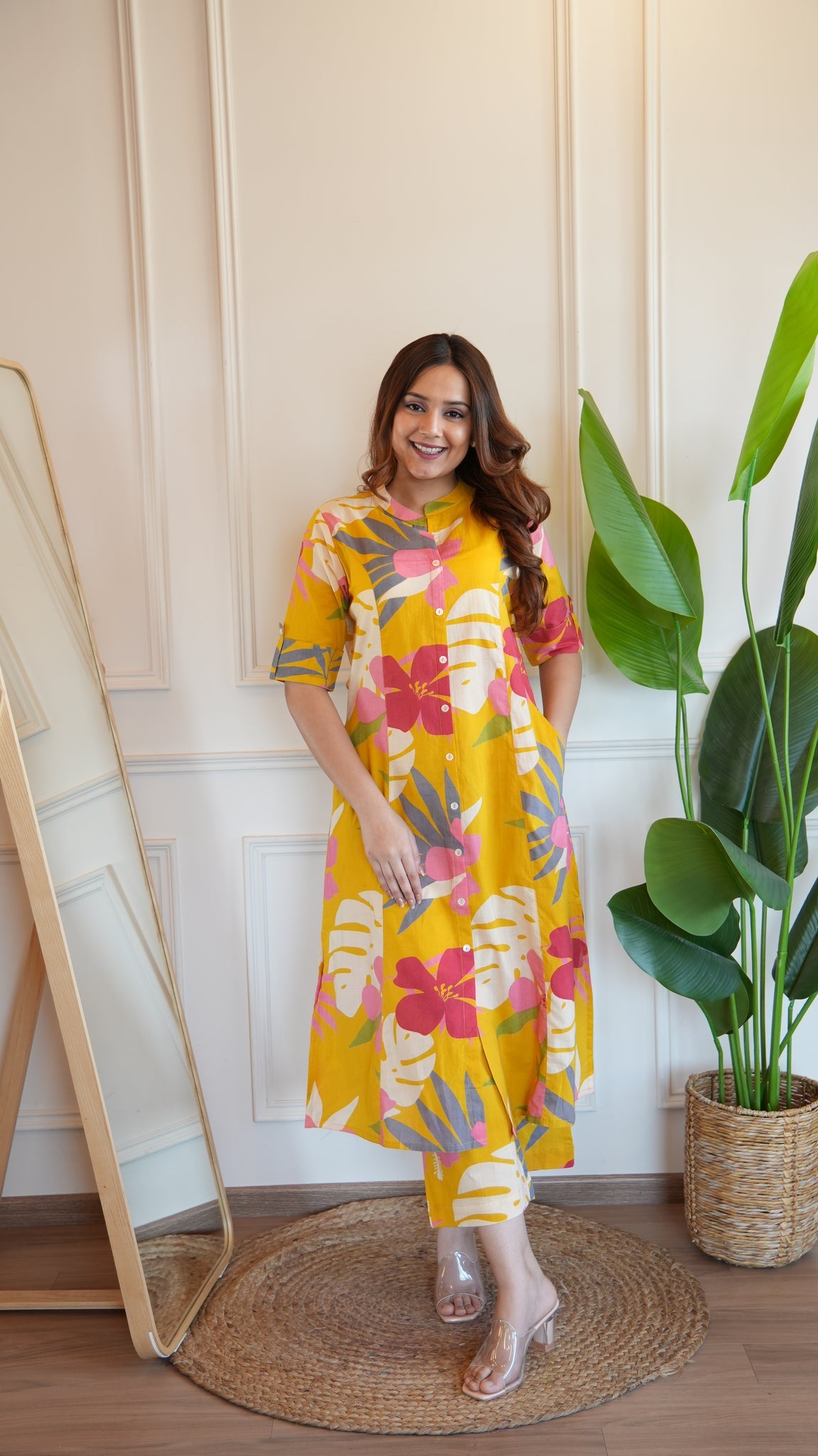 Yellow Floral Cotton A-line Coord Set