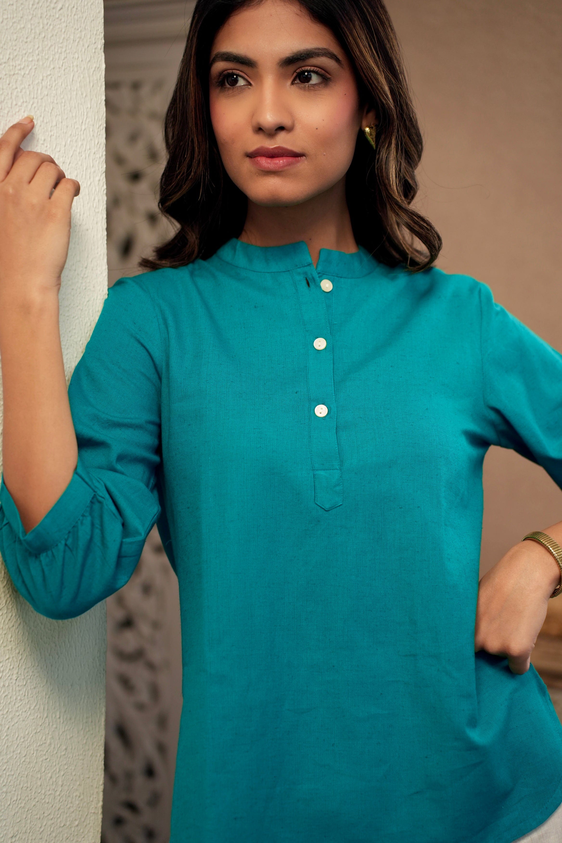 Teal - Pure Linen Short Kurta