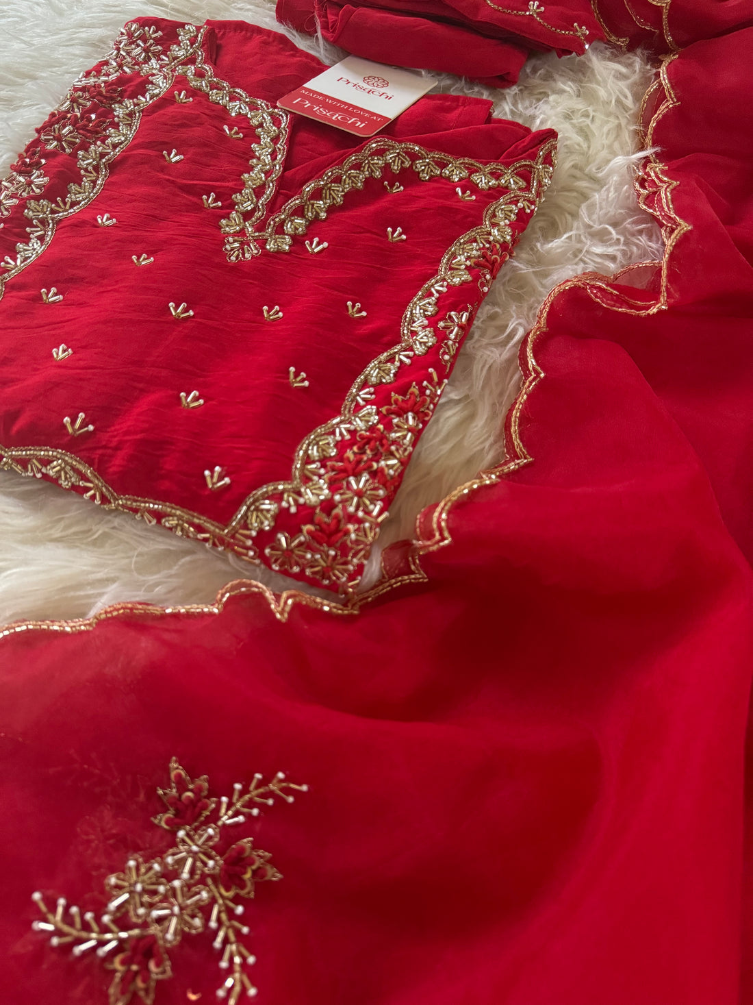 Embroidered kurta Pant with dupatta with Zardosi work