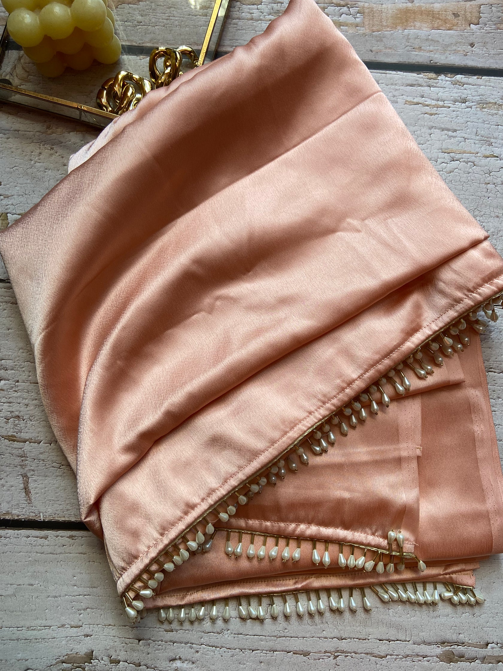 Baby Pink Satin Silk Handmade Tassels On Pallu