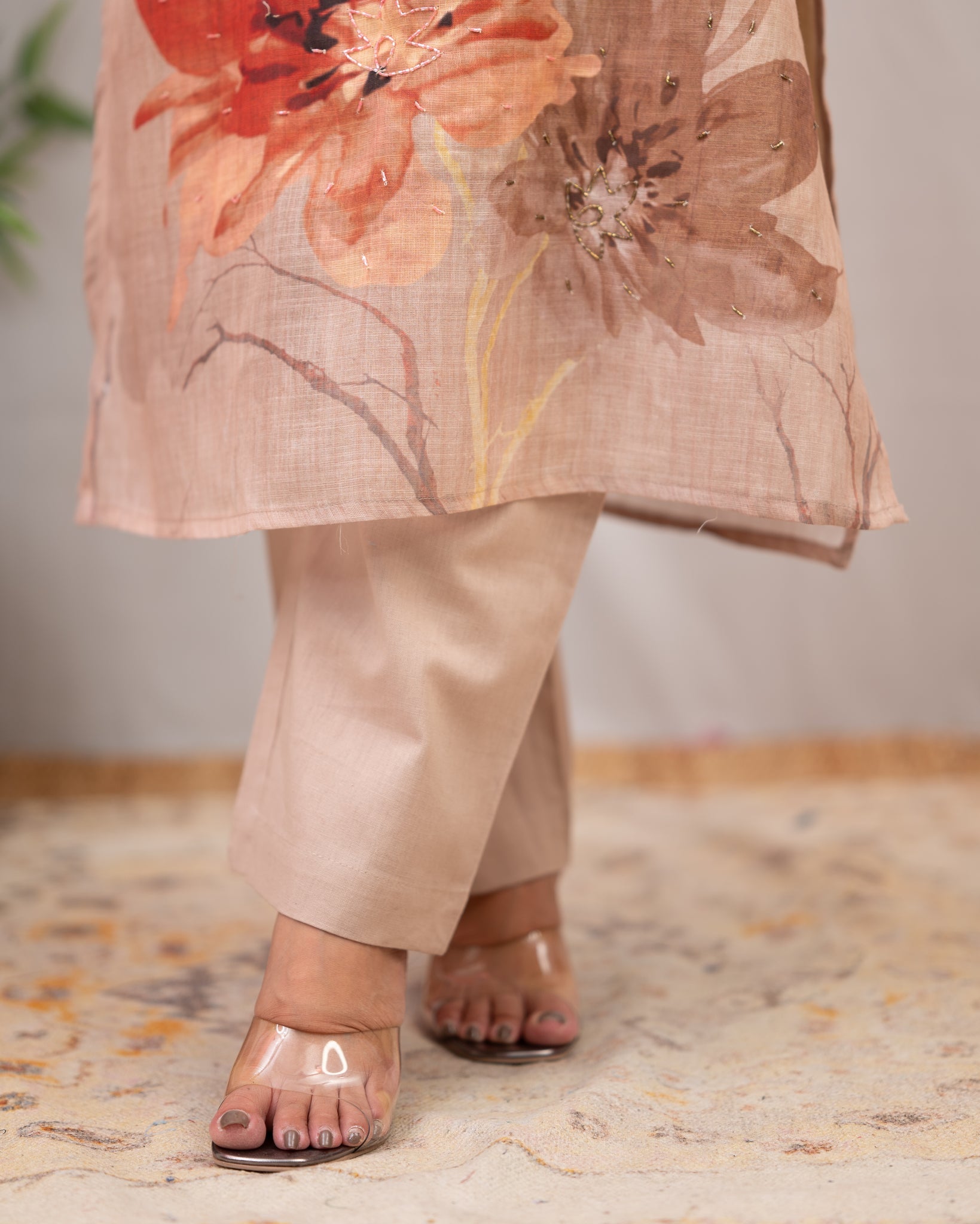 Linen Hand work brush Painted Pant Set