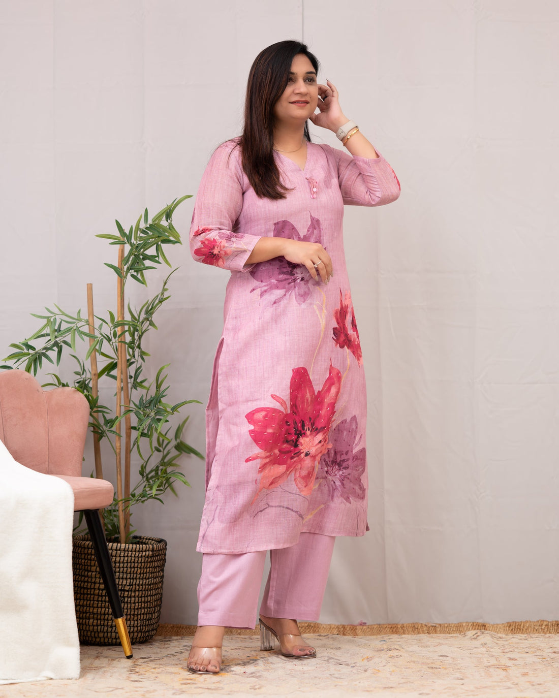 Linen Hand work brush Painted Pant Set