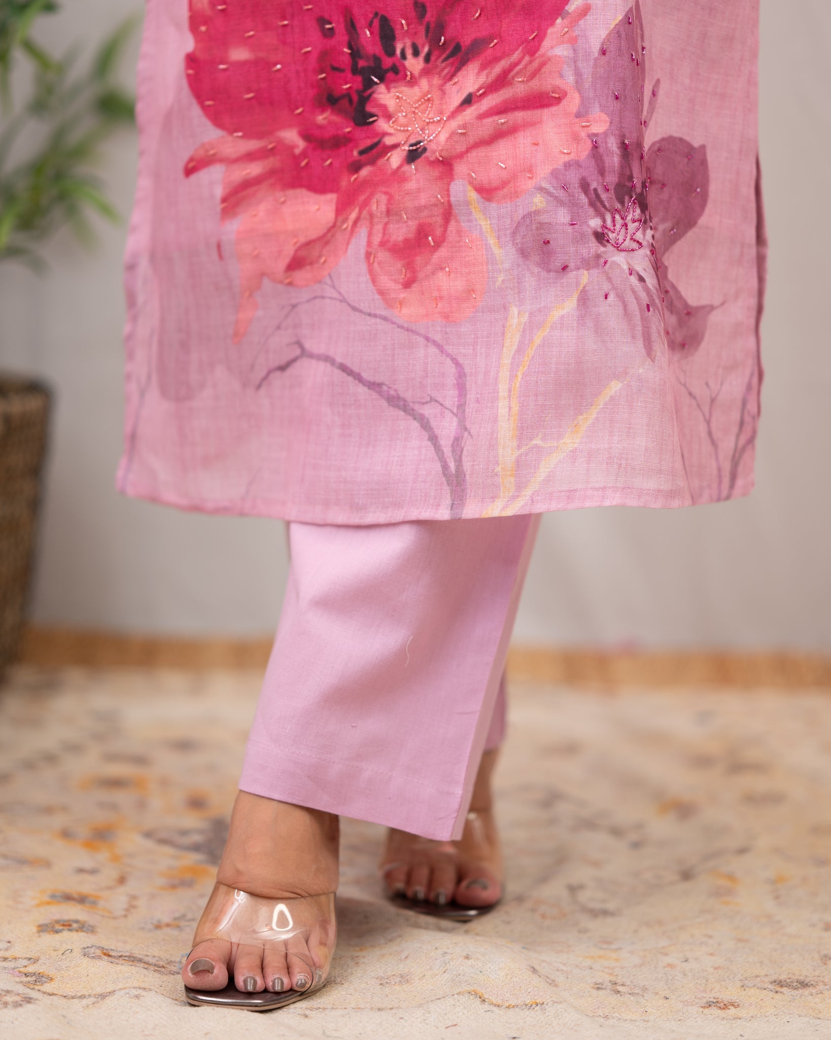 Linen Hand work brush Painted Pant Set