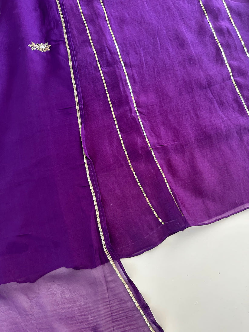 K070 - Mul Chanderi handwork Aline Kurti with pants and dupatta in