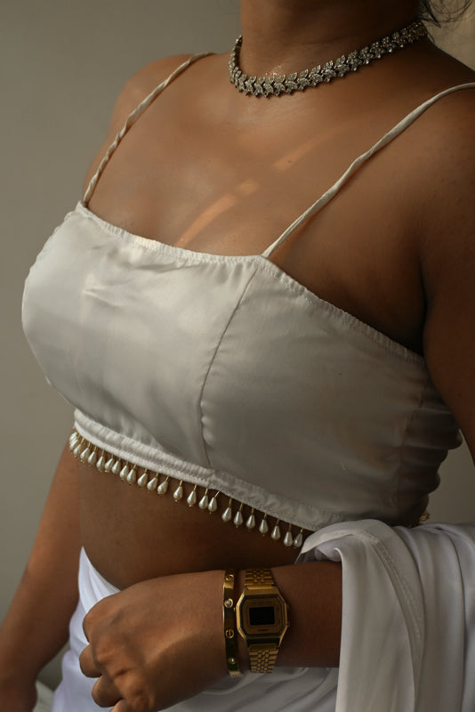 White Satin Silk Handmade Tassels On Pallu