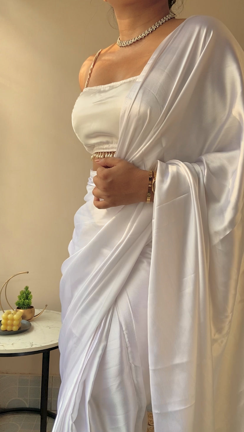 White Satin Silk Handmade Tassels On Pallu