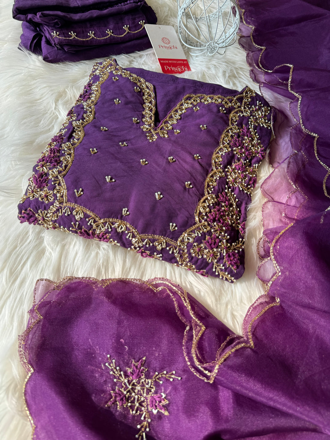 Embroidered kurta Pant with dupatta with Zardosi work