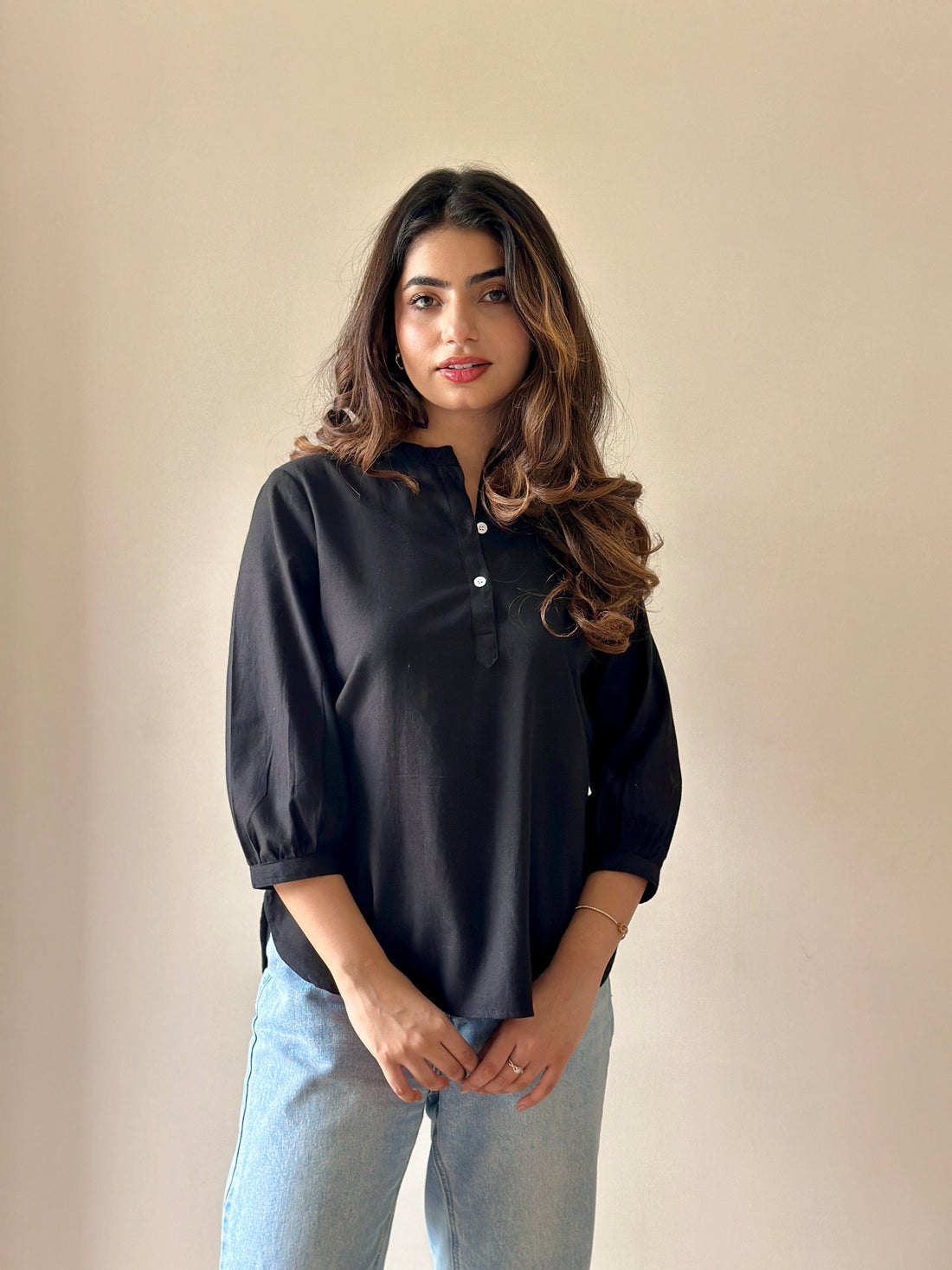 Black - Pure Linen Short Kurta