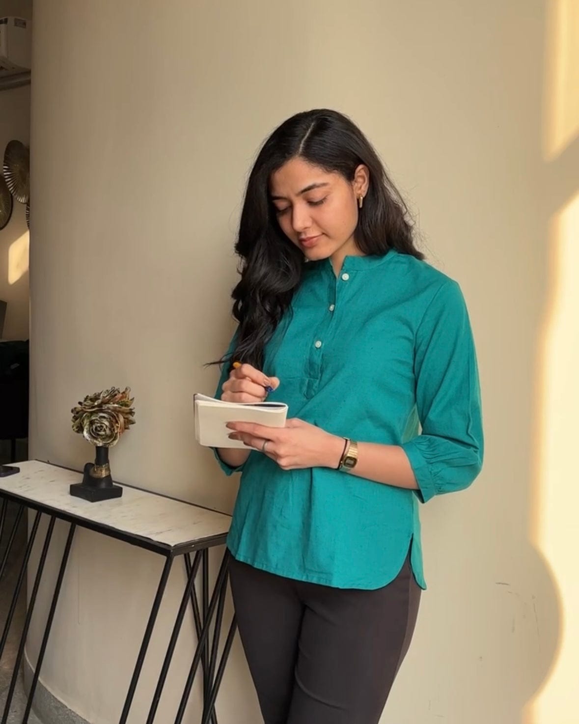 Teal - Pure Linen Short Kurta