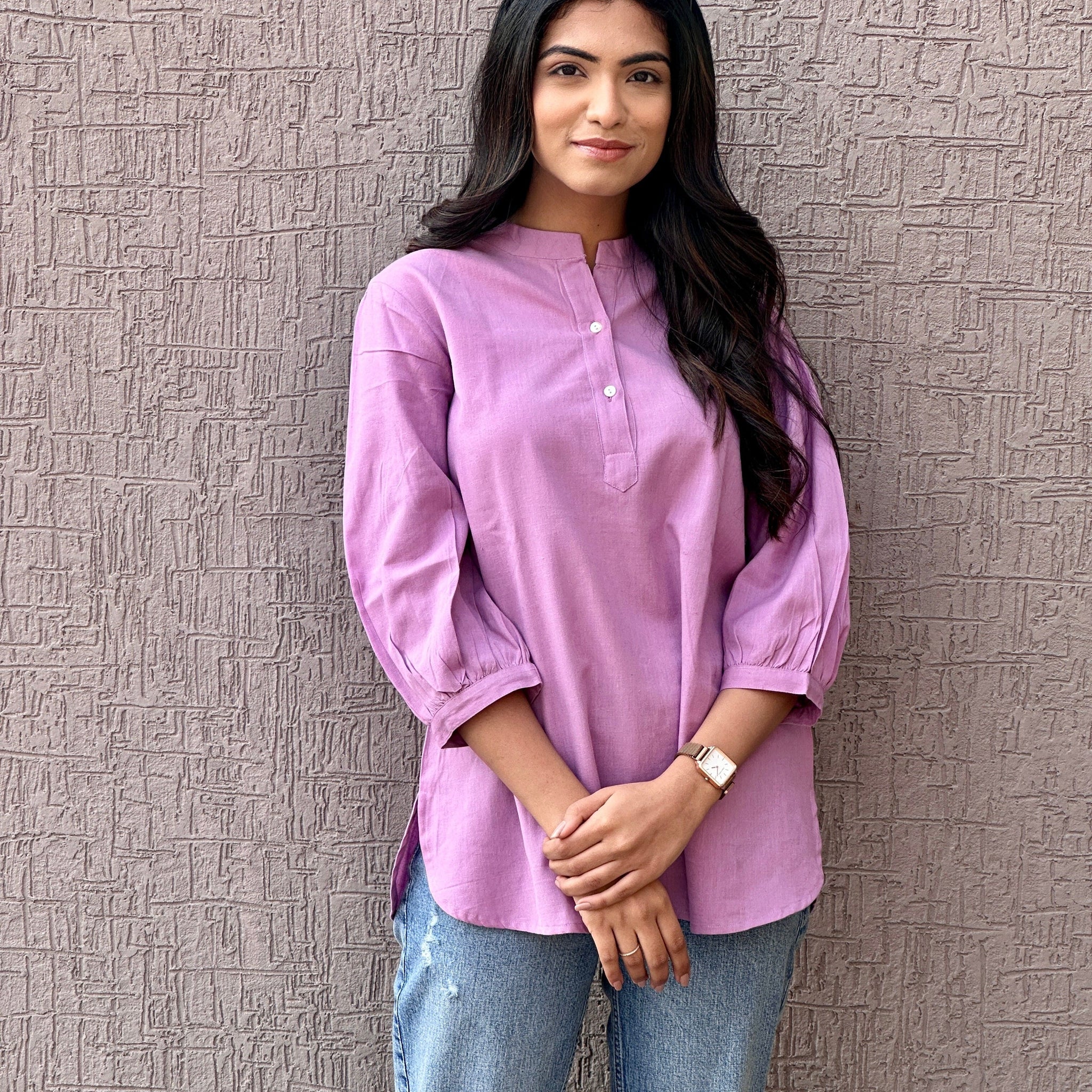 Lilac - Pure Linen Short Kurta
