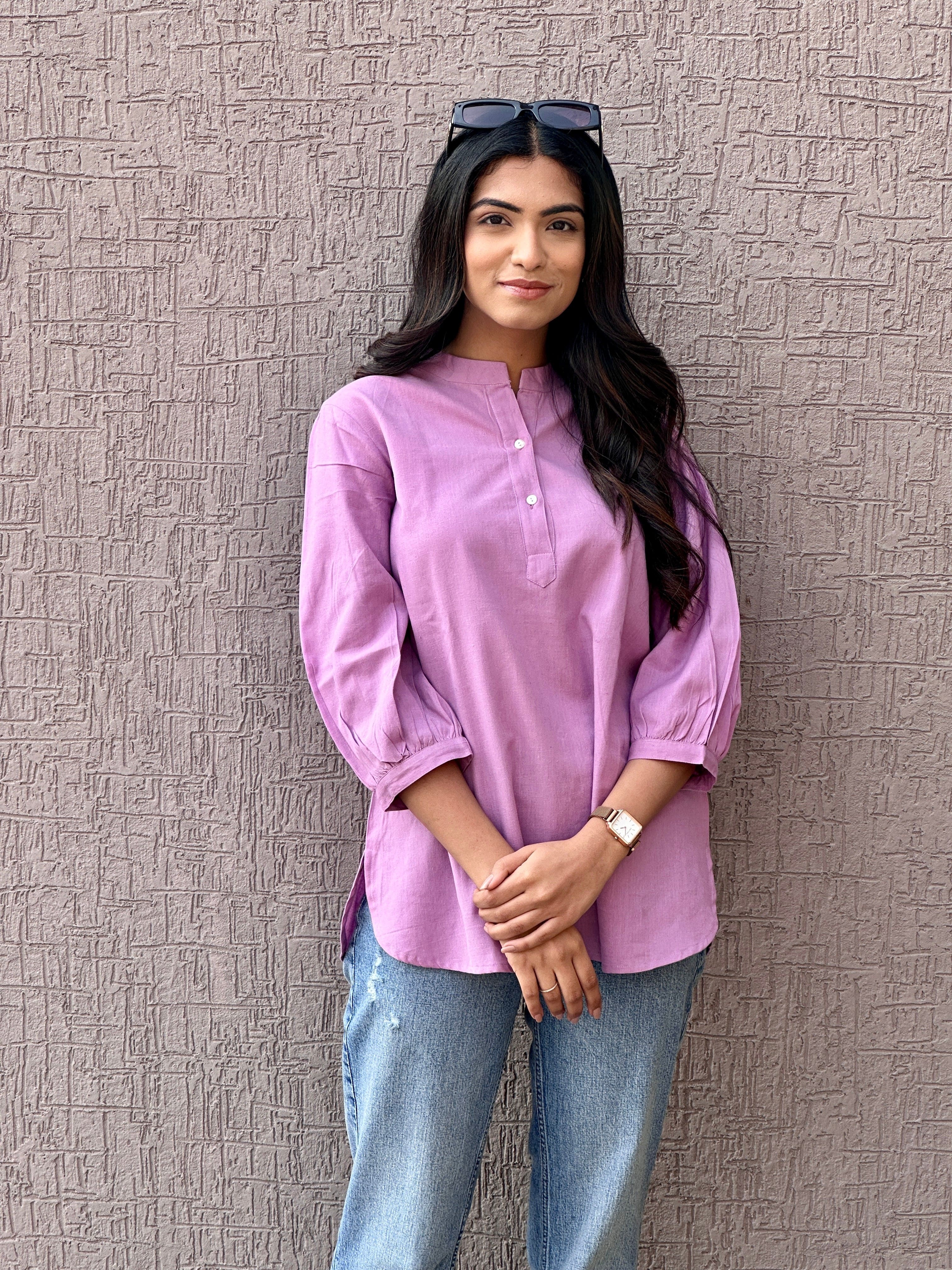 Lilac - Pure Linen Short Kurta