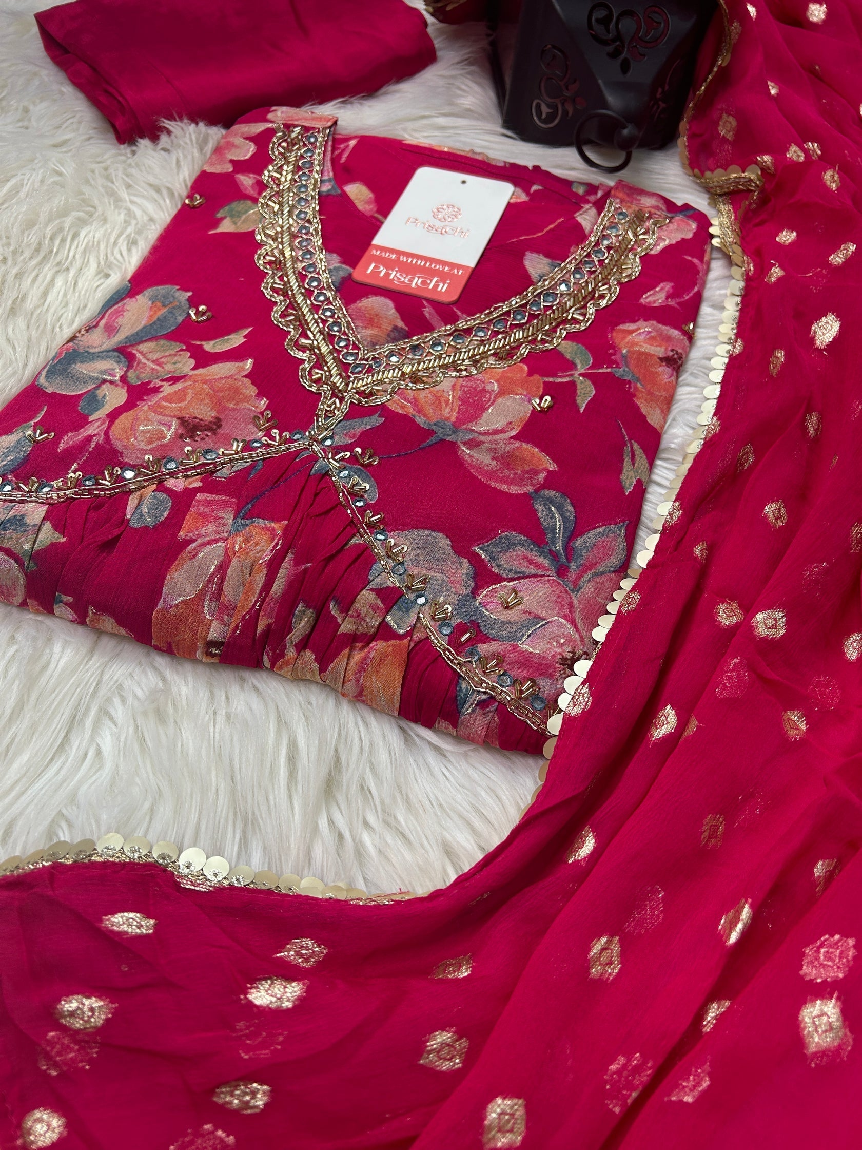 Chinon floral print Alia cut Anarkali dress