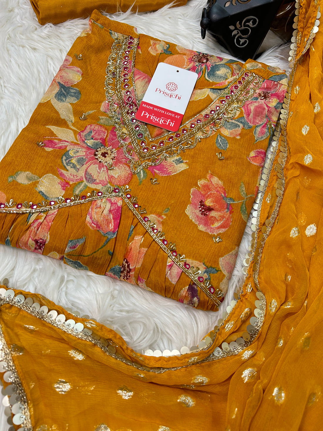 Chinon floral print Alia cut Anarkali dress