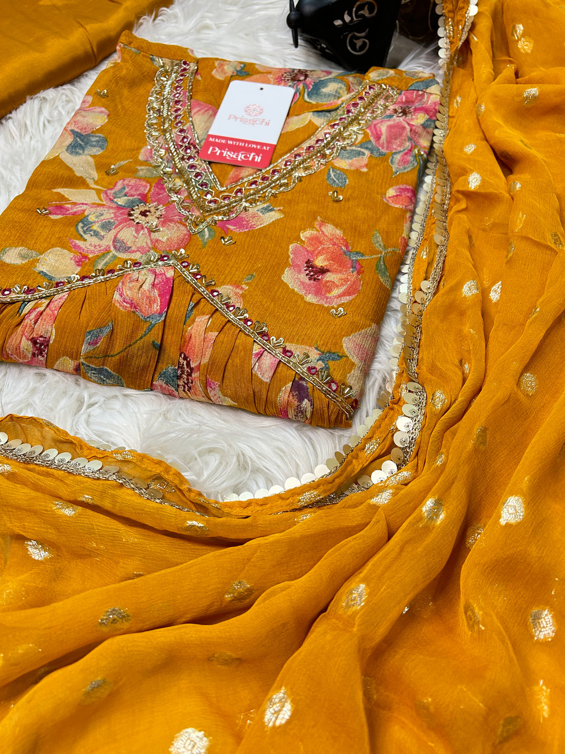 Chinon floral print Alia cut Anarkali dress