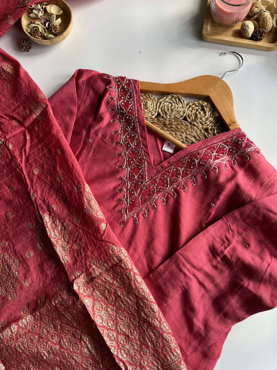 Gulnaar - Dusky Peach Vatican Silk Kurti Set
