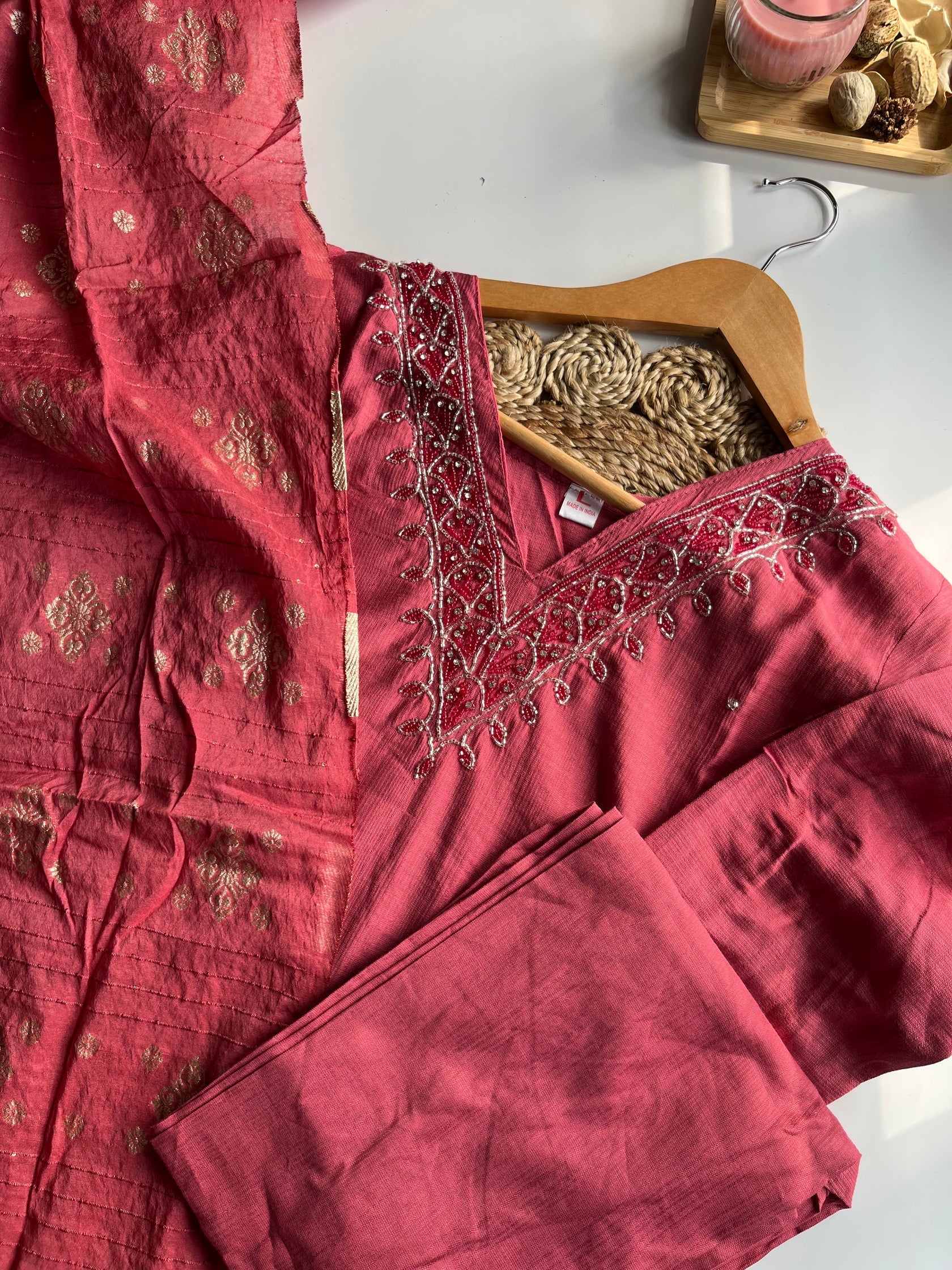 Gulnaar - Dusky Peach Vatican Silk Kurti Set
