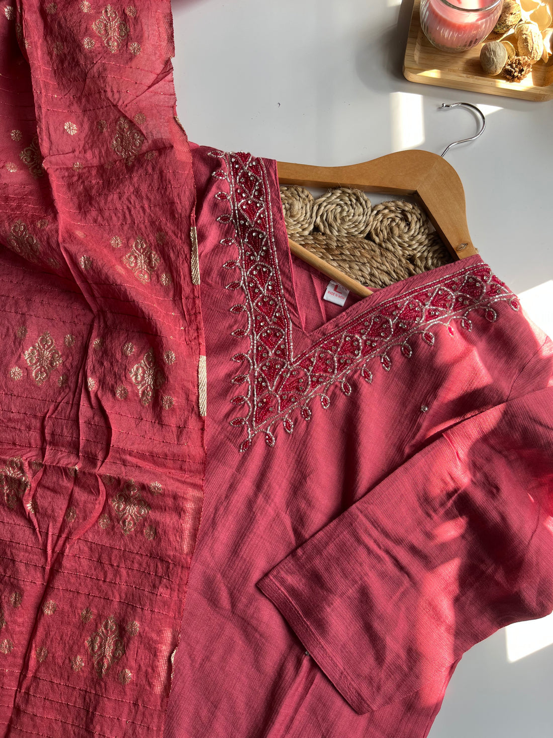 Gulnaar - Dusky Peach Vatican Silk Kurti Set