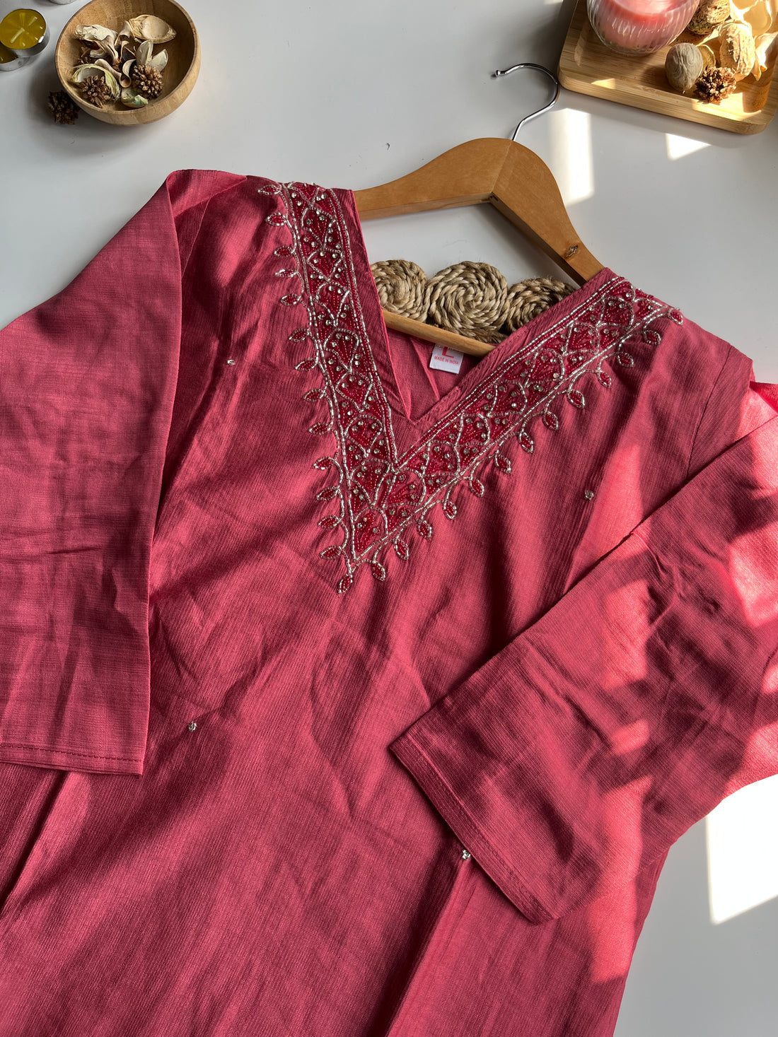 Gulnaar - Dusky Peach Vatican Silk Kurti Set