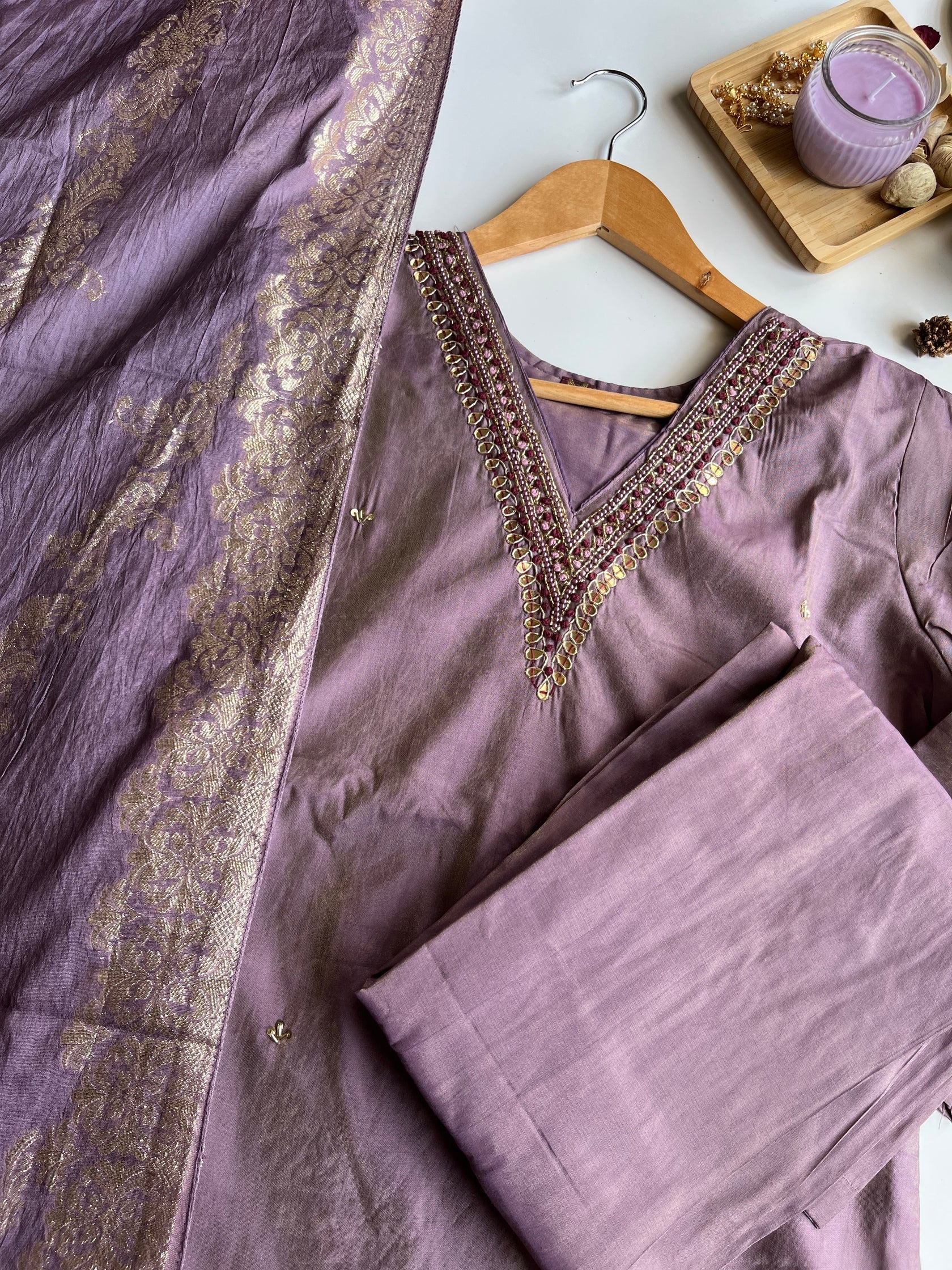 LAAVANYA- Lavender Roman Silk Kurti Set