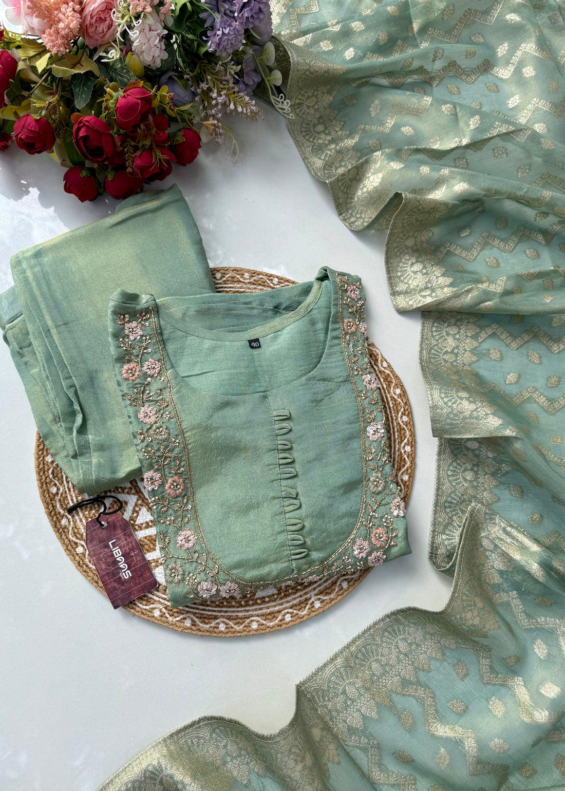 “Nayab” Premium Tissue silk handcrafted kurta set