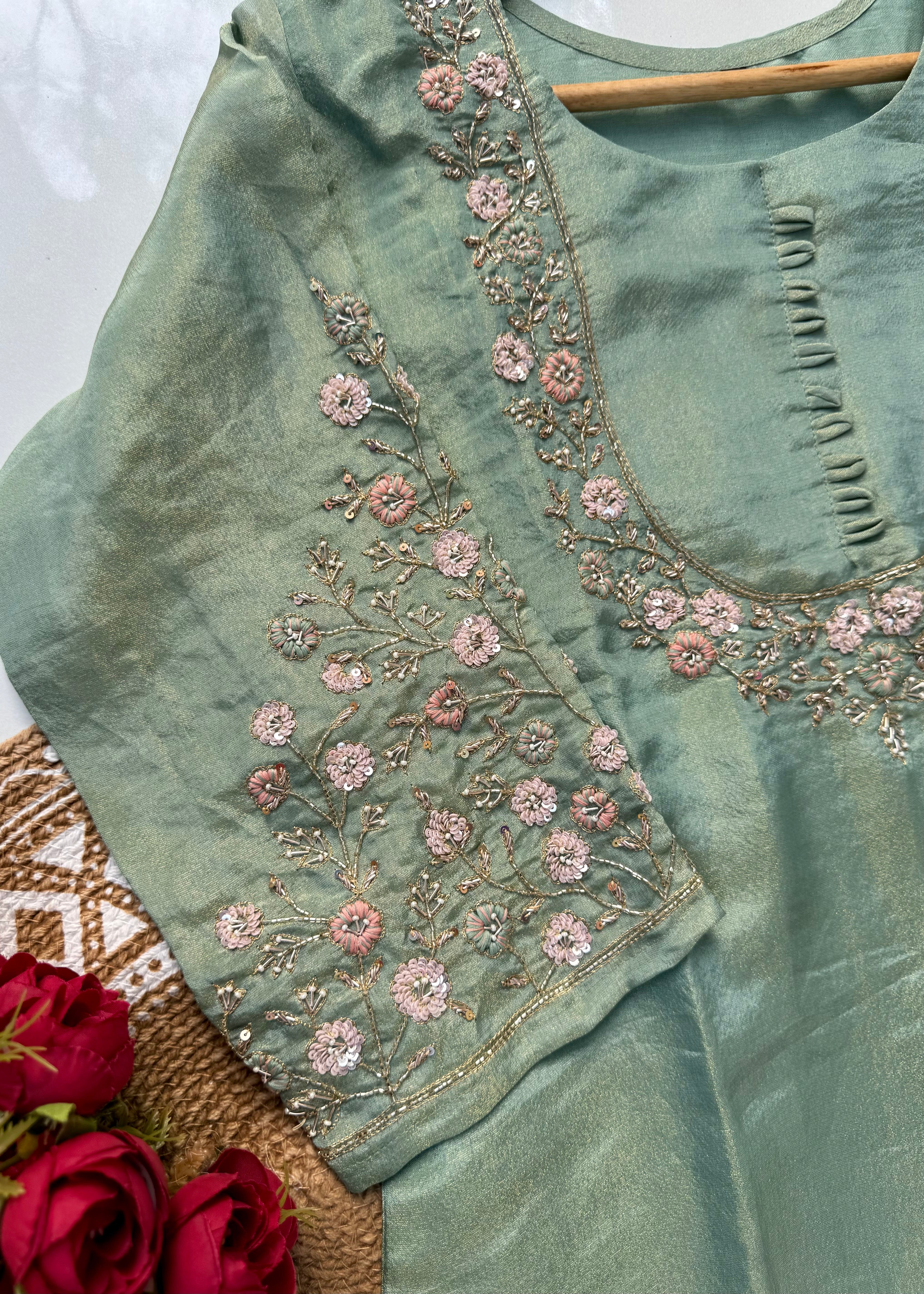 “Nayab” Premium Tissue silk handcrafted kurta set