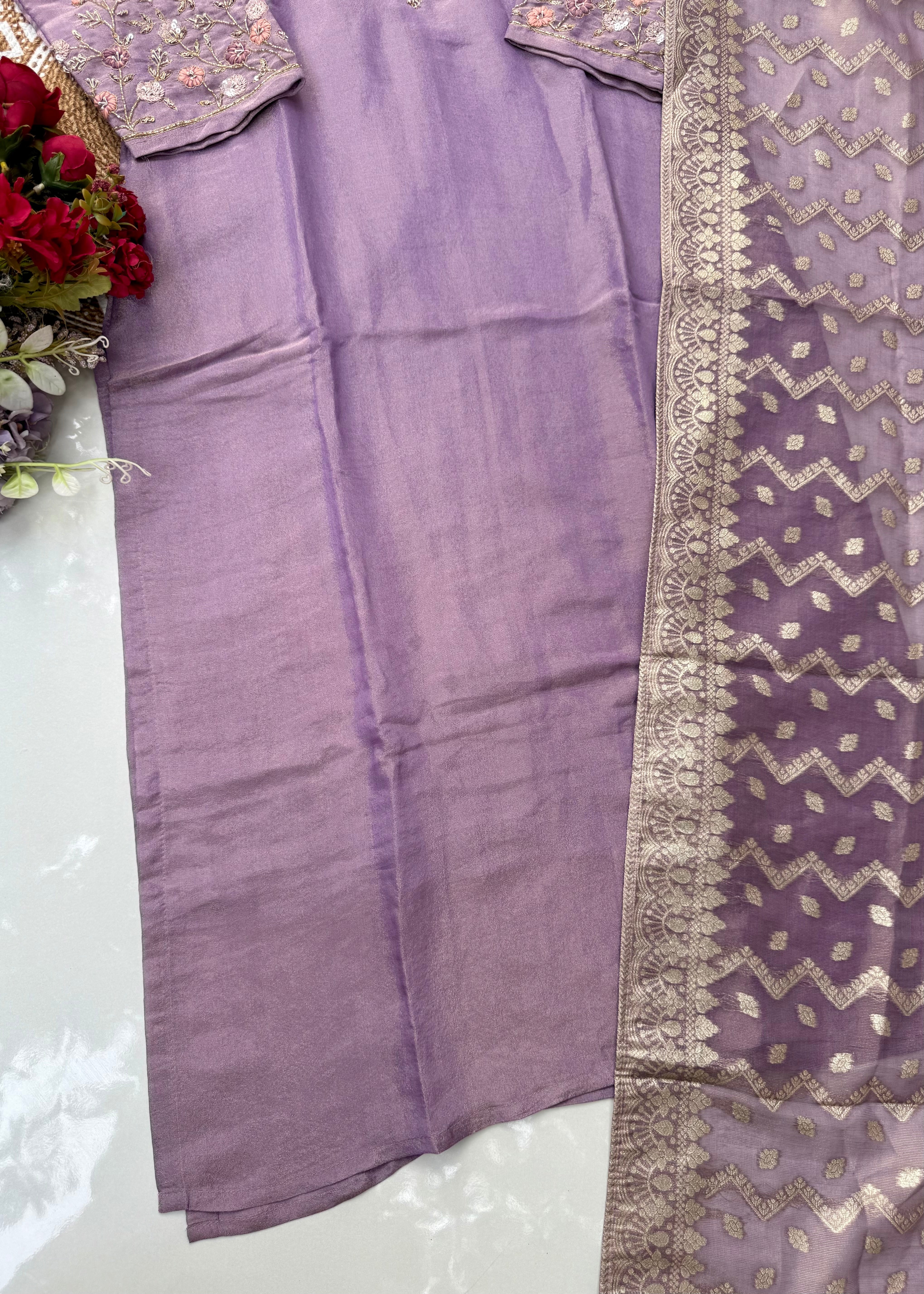 “Nayab” Premium Tissue silk handcrafted kurta set