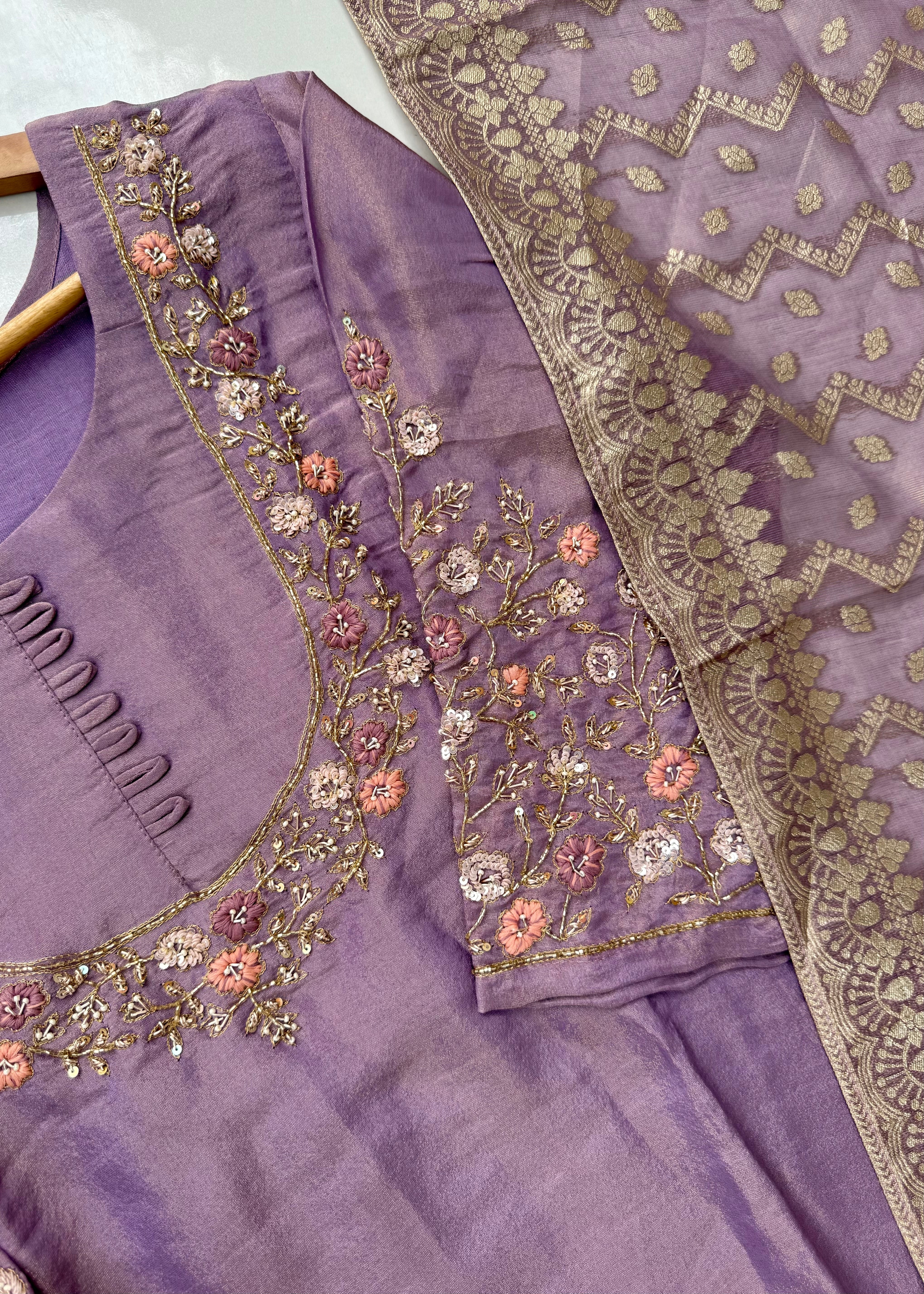 “Nayab” Premium Tissue silk handcrafted kurta set
