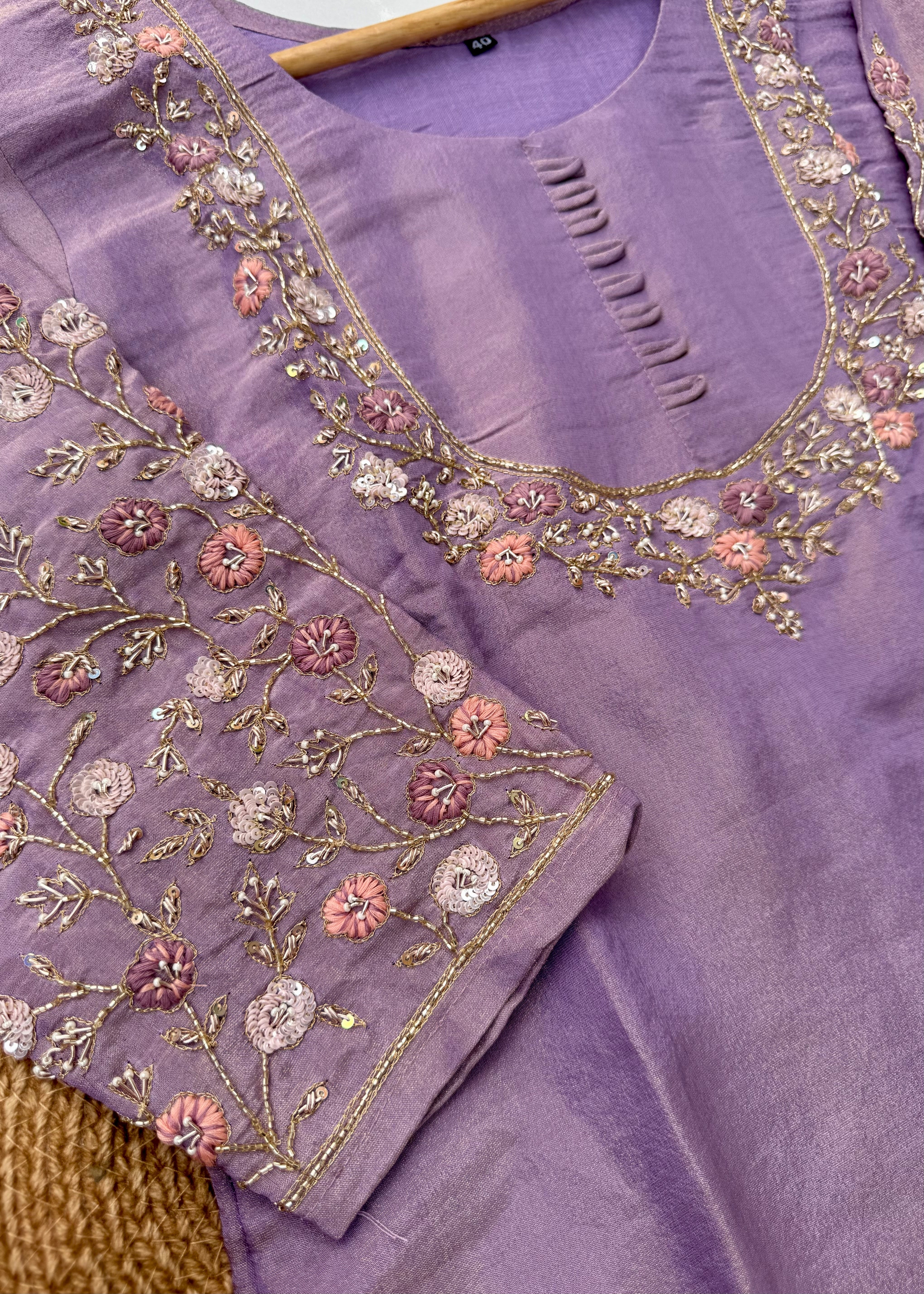 “Nayab” Premium Tissue silk handcrafted kurta set