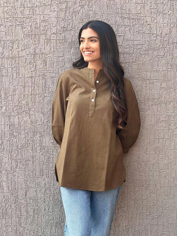 Olive - Pure Linen Short Kurta