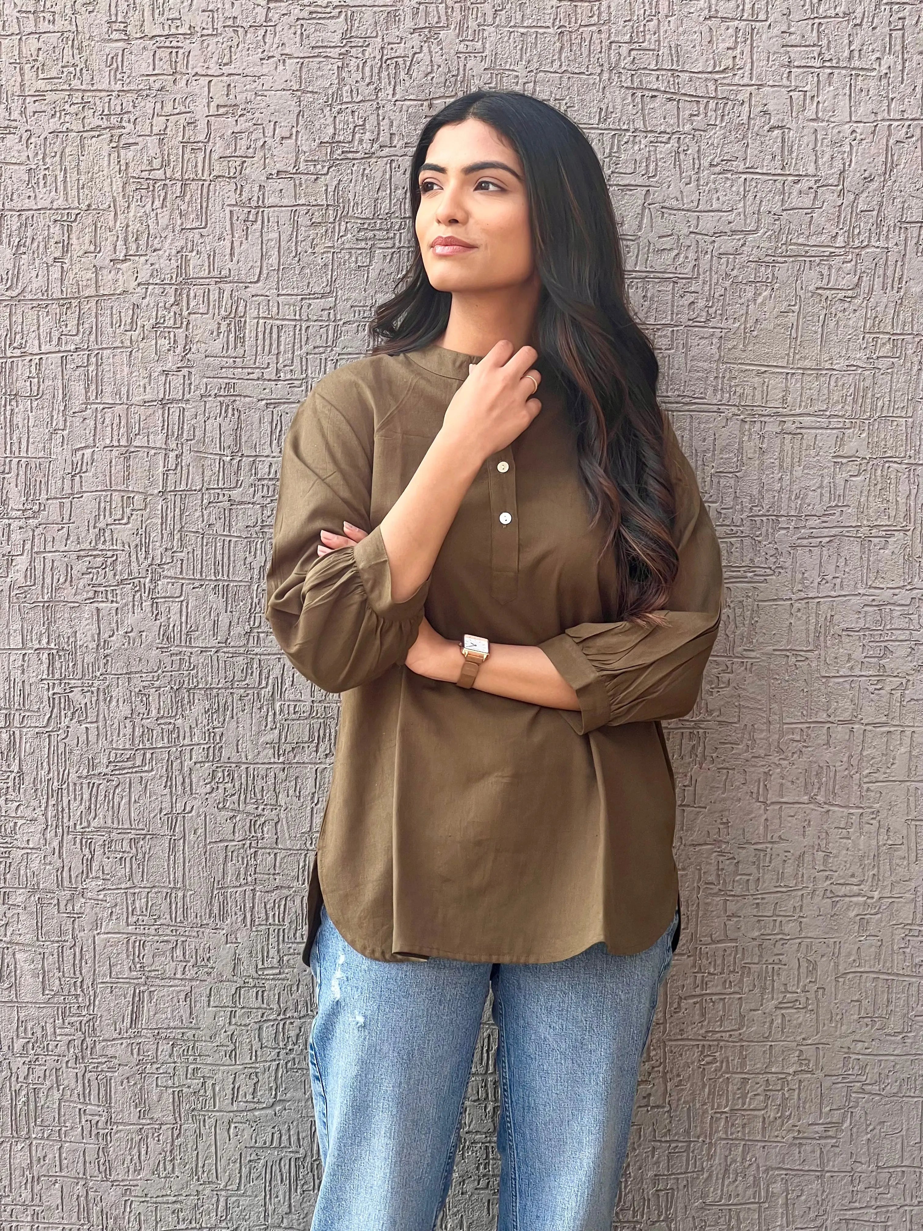 Olive - Pure Linen Short Kurta